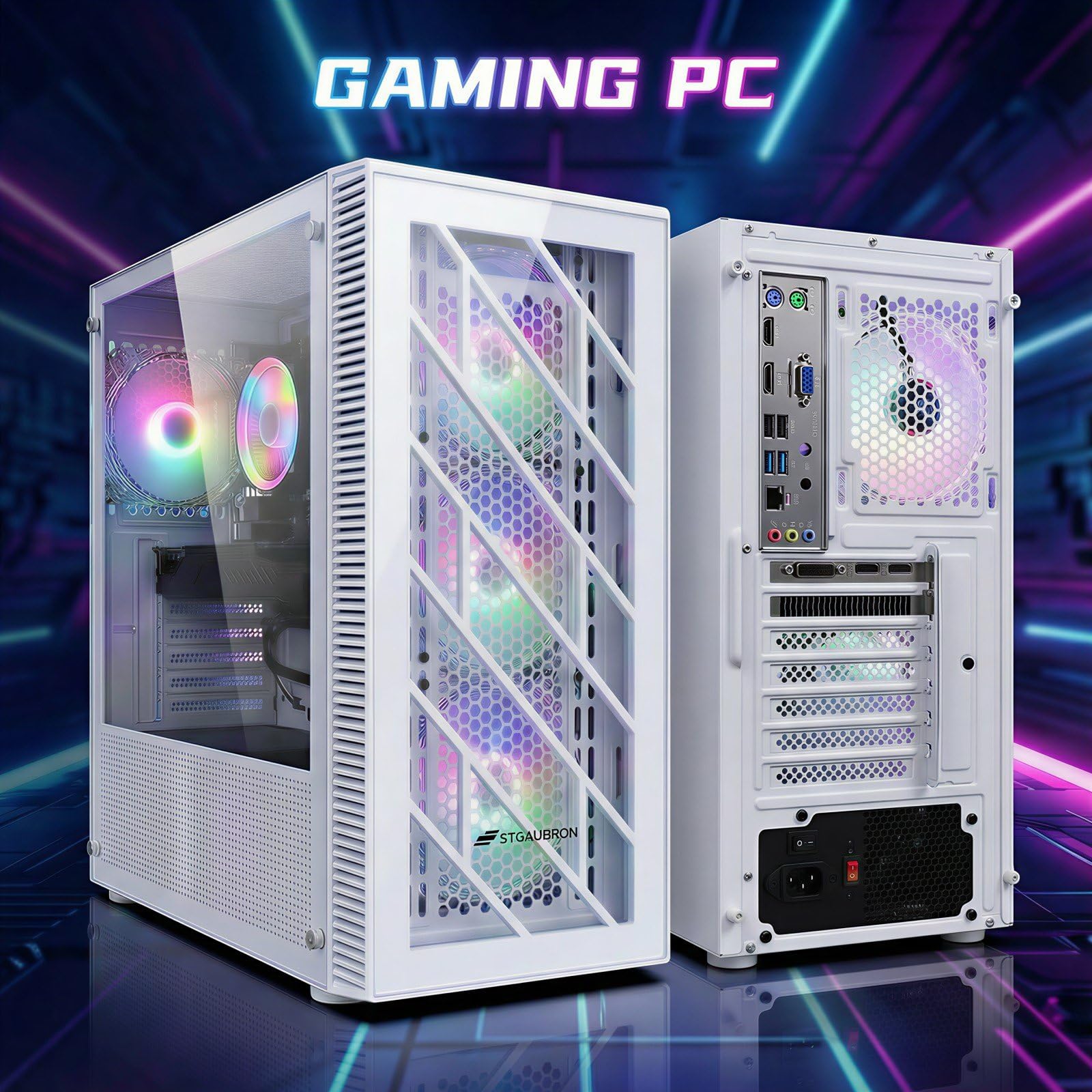 STGAubron Prebuilt Gaming PC Desktop, Radeon RX 550 4G, Intel Core i5 up to 3.6GHz, 16G RAM, 512G SSD, WiFi 6, BT 5.0, RGB Fan x2, Windows 11 Home