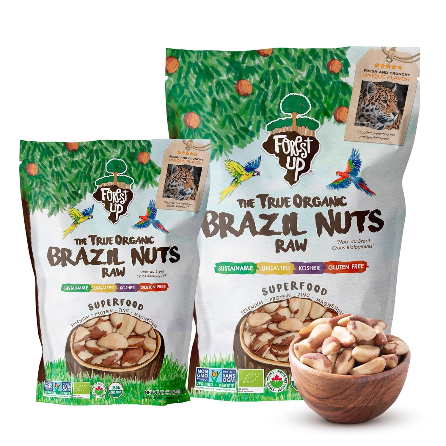 Snack The True Organic Brazil Nuts 15 oz – Raw and Unsalted – Kosher – Healthy-Rich in Vegetable Protein – Harvested in Amazon Rainforest – Fresh, Vegan and Gluten Free – Forest Up