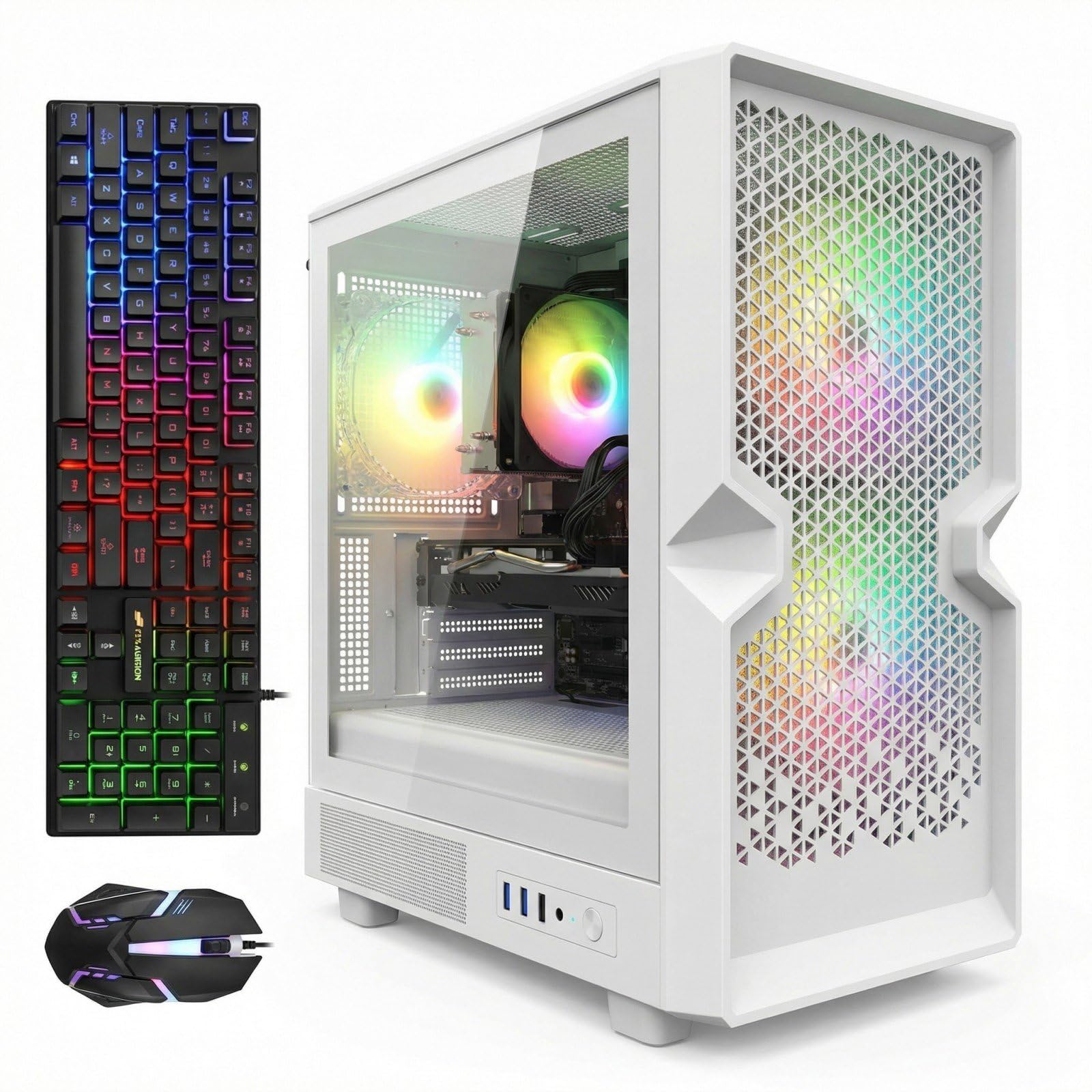 STGAubron Gaming PC Desktop Computer, Intel Core i7 up to 3.9GHz, Radeon RX 580 8G, 16G RAM, 512G SSD, WiFi 6, BT 5.0, RGB Fan x4, Windows 11 Home