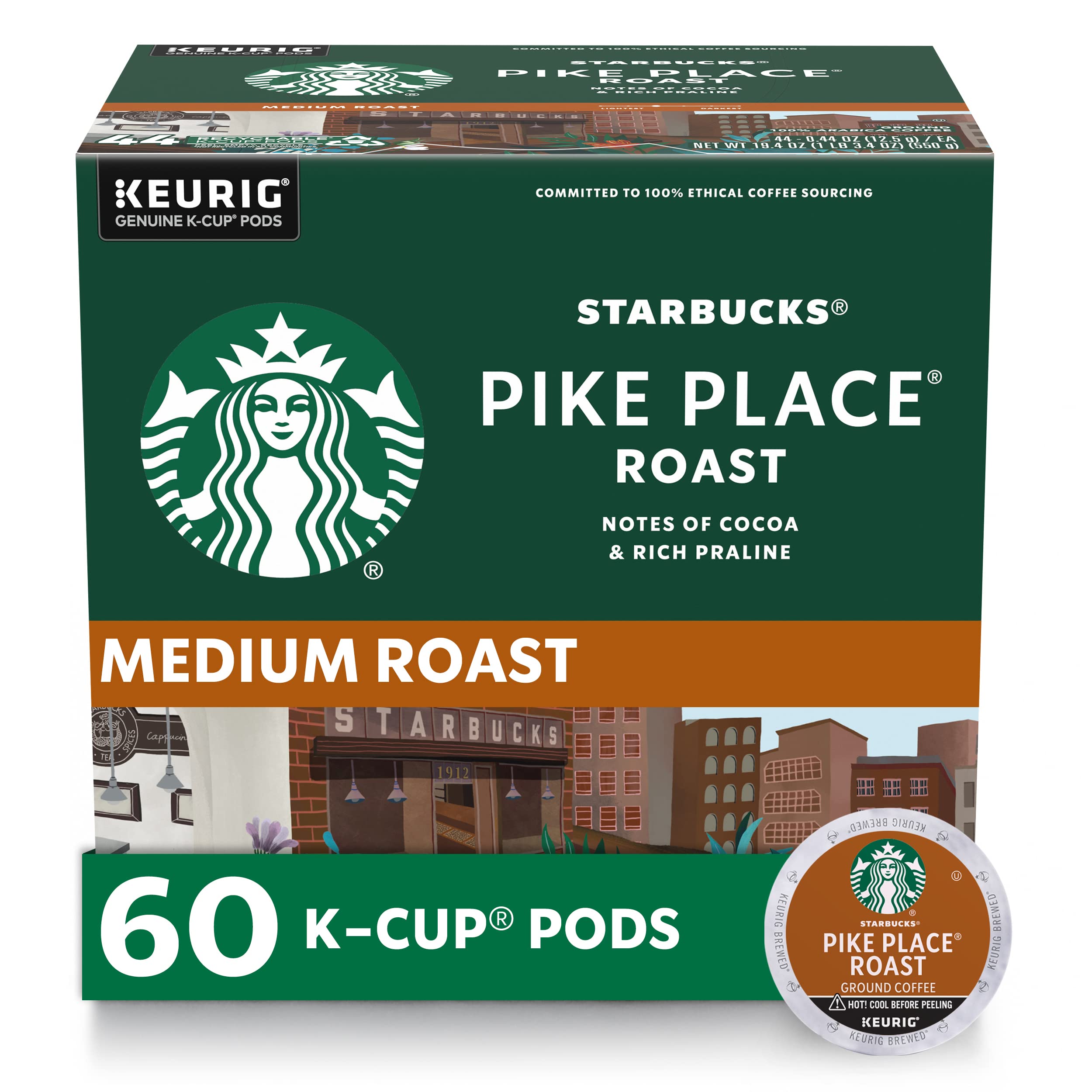 Starbucks K-Cup Coffee Pods, Medium Roast Hot or Iced Coffee, Pike Place Roast, 96 Keurig Pods
