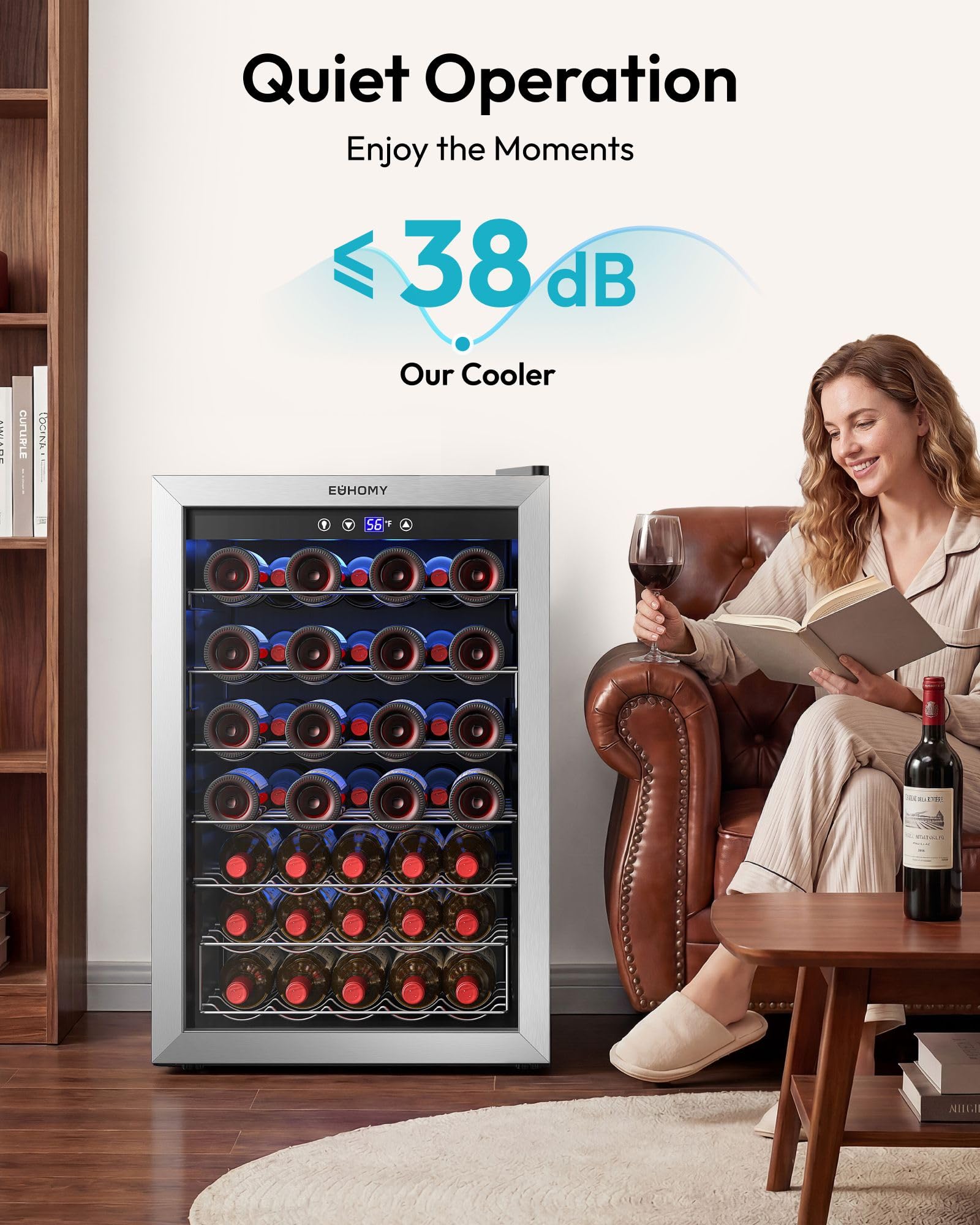 EUHOMY 25 bottle Wine Cooler Refrigerator, Freestanding Compressor Wine Fridge with Adjustable Temperature and Digital Control, Mini Fridge with Glass Door for Red White Wine, Beer, Black