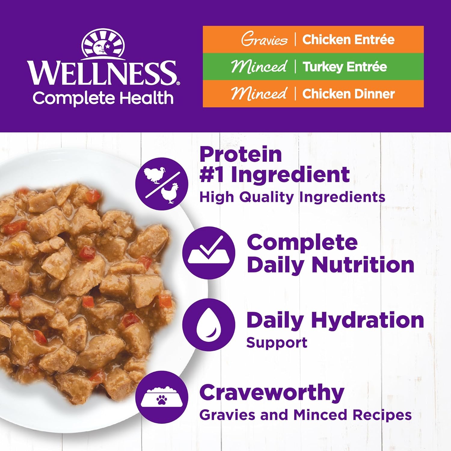 Wellness Complete Health Pate Adult Wet Cat Food, Natural, Protein-Rich, Grain-Free, 3 Ounce, 24 Pack, (Chicken & Turkey Variety Pack)