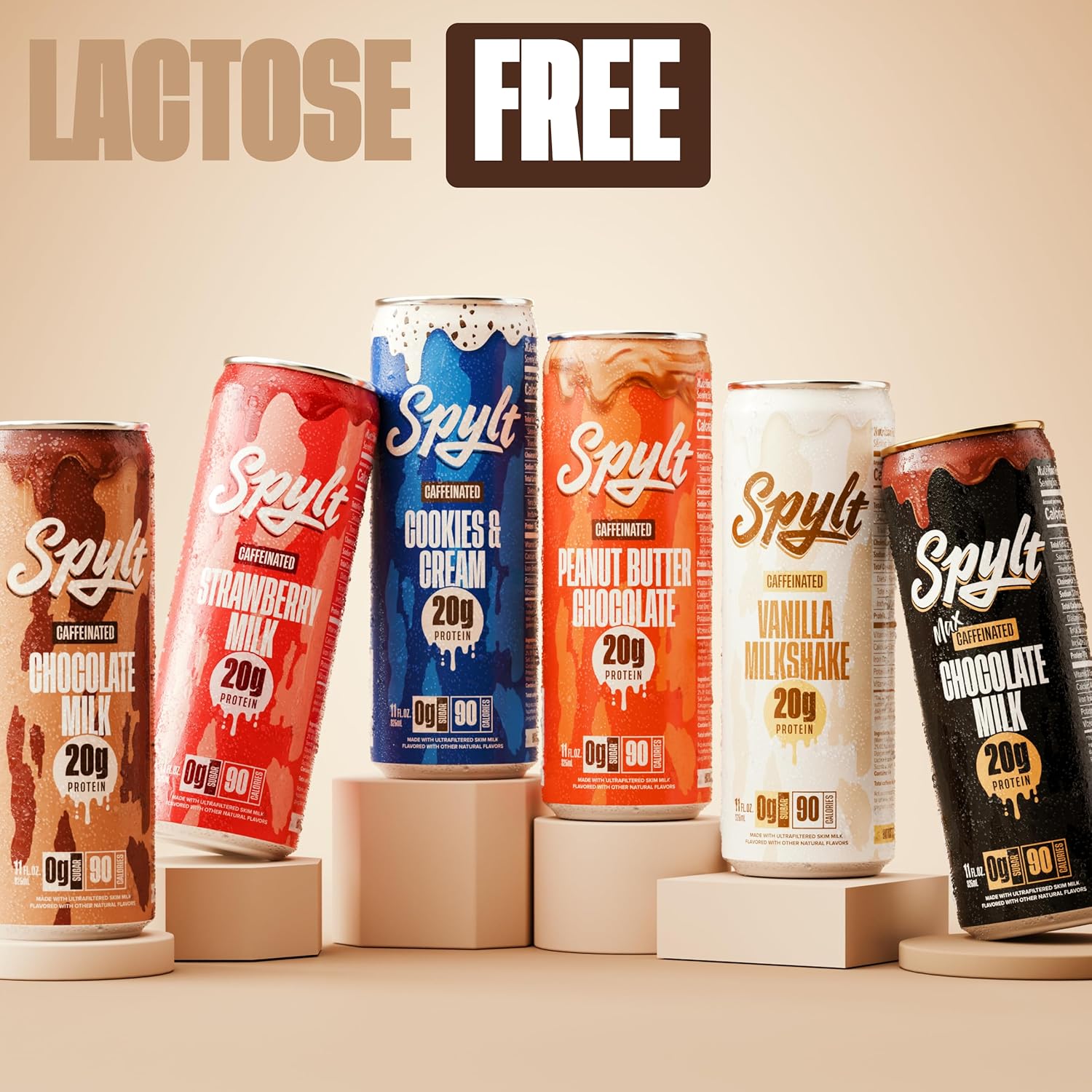 Spylt High Protein Vanilla Milkshake with 60mg Caffeine & 20g Protein - 90 Calories, Ready to Drink, Sugar Free, Lactose Free Milk, Perfect for Workout Recovery & Afternoon Pick Me Up - 12 Count