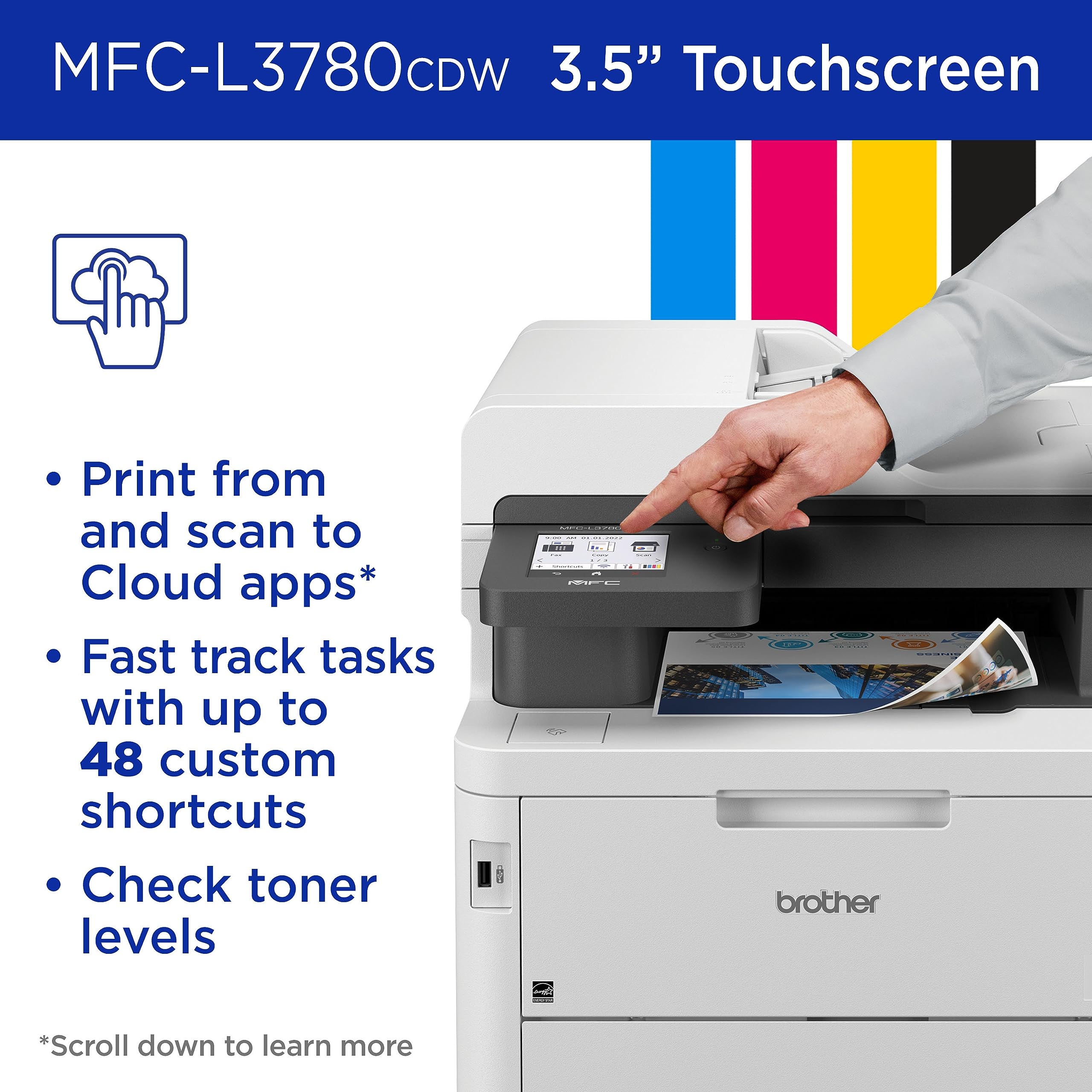 Brother MFC-L3780CDW Wireless Digital Color All-in-One Printer with Laser Quality Output, Single Pass Duplex Copy & Scan | Includes 2 Month Refresh Subscription Trial, Works with Alexa