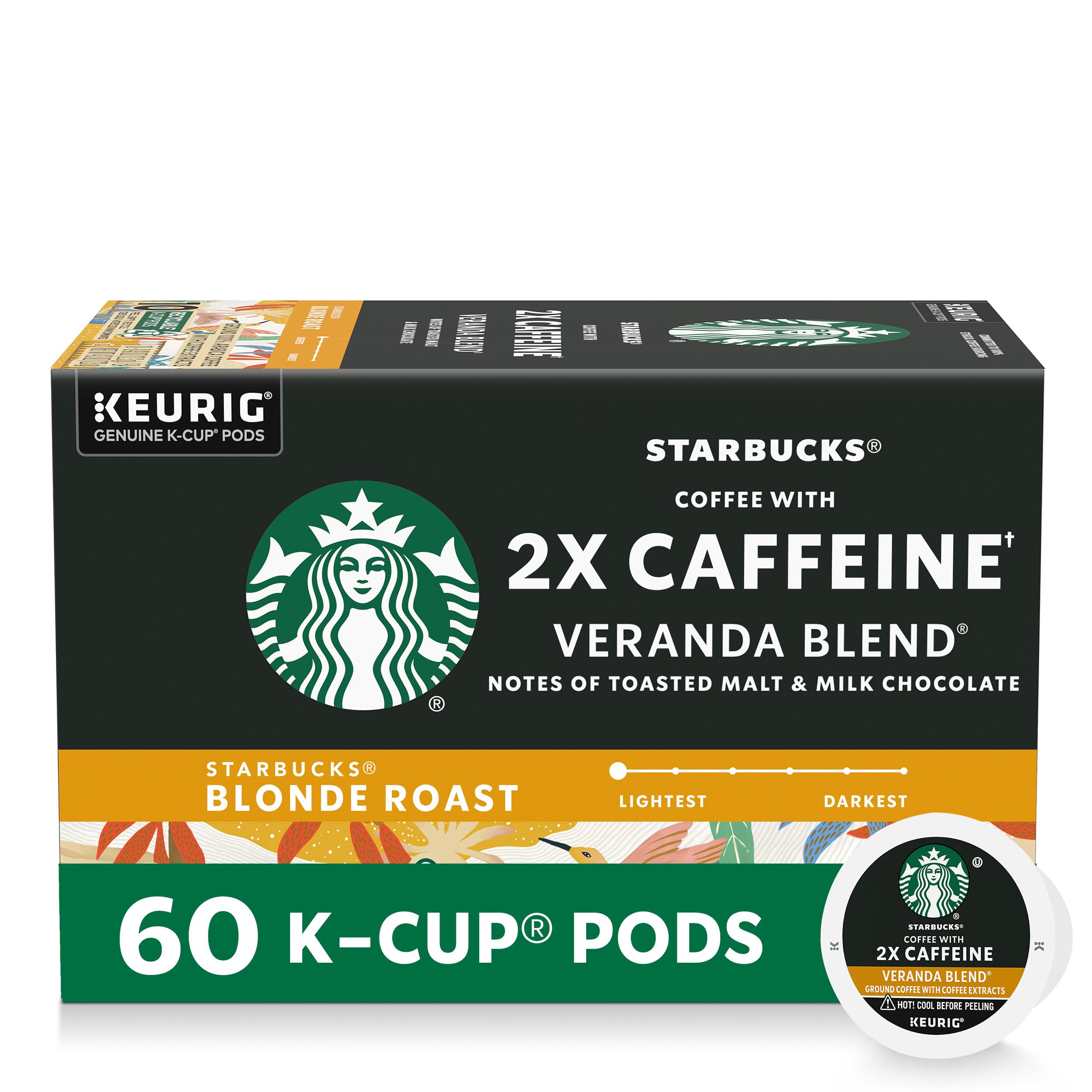 Starbucks K-Cup Coffee Pods, Starbucks Blonde Roast Hot or Iced Coffee, Veranda Blend, 96 Keurig Pods