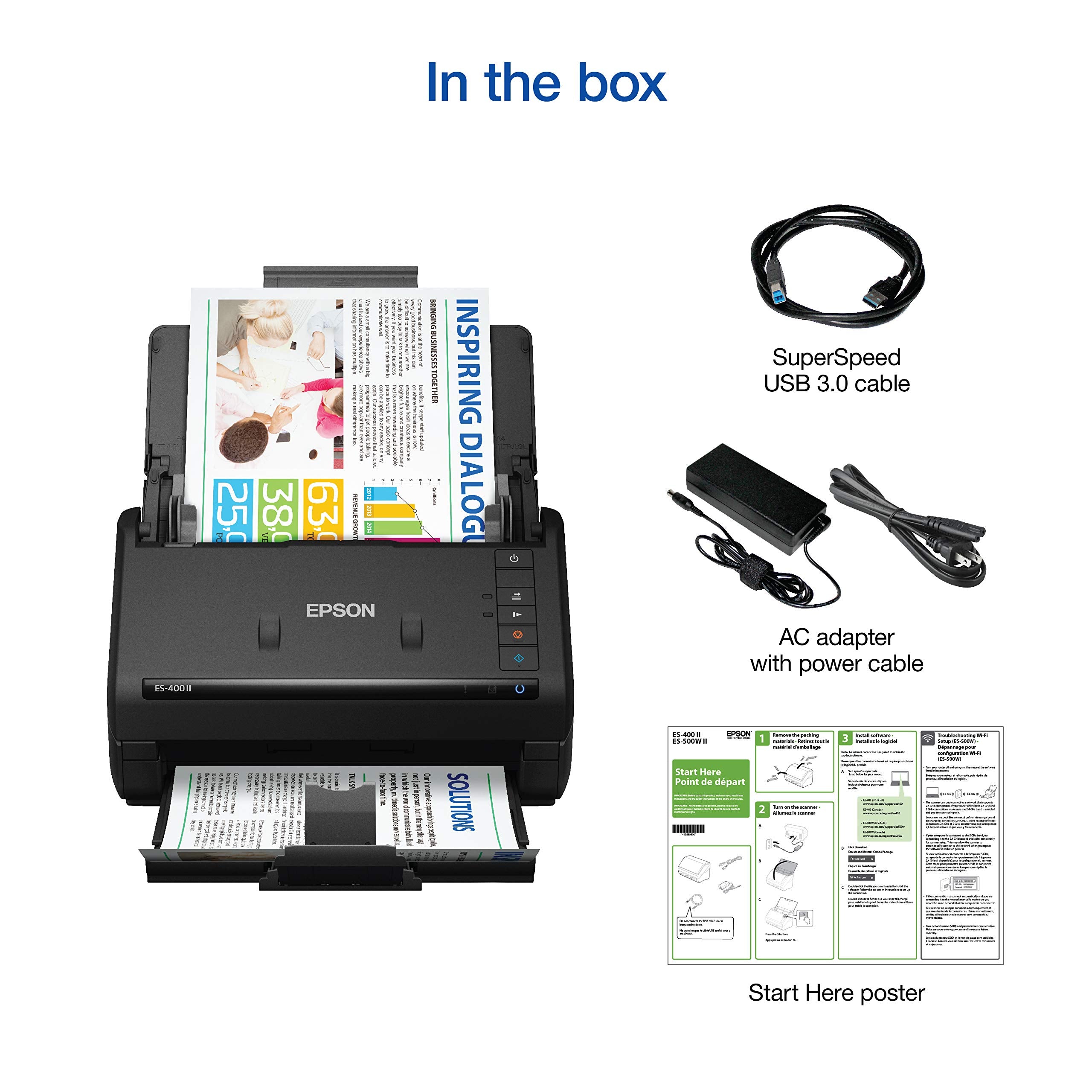 Epson Workforce ES-400 II Color Duplex Desktop Document Scanner for Computers Including PC and Mac with Auto Document Feeder and Image Adjustment Tools