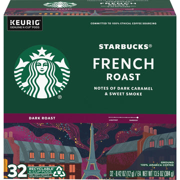 Starbucks K-Cup Coffee Pods, Dark Roast Hot or Iced Coffee, French Roast, 96 Keurig Pods