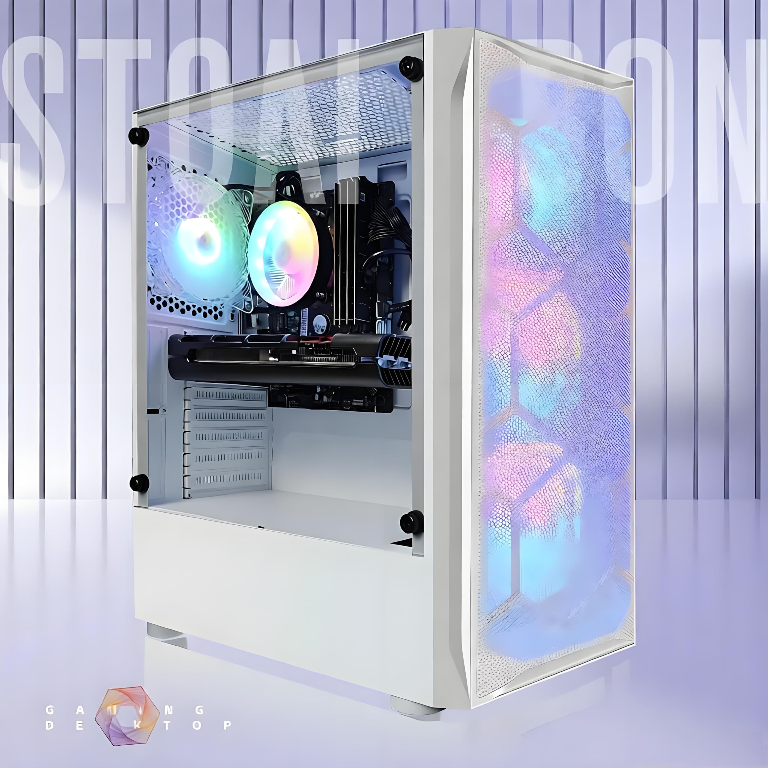 STGAubron Gaming PC Desktop Computer, Intel Core i7 up to 3.9GHz, Radeon RX 580 8G, 16G RAM, 512G SSD, WiFi 6, BT 5.0, RGB Fan x4, Windows 11 Home