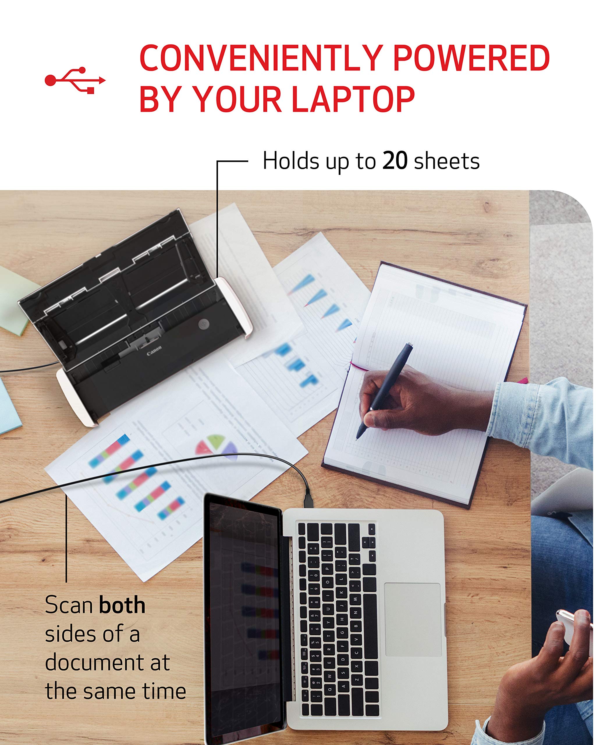 Canon imageFORMULA R10 - Portable Document Scanner, USB Powered, Duplex Scanning, Document Feeder, Easy Setup, Convenient, Perfect for Mobile Users, White