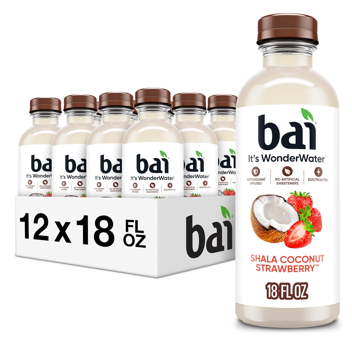 Bai Antioxidant Infused Water Beverage, Molokai Coconut, with Vitamin C and No Artificial Sweeteners, 18 Fluid Ounce Bottle, 12 Pack