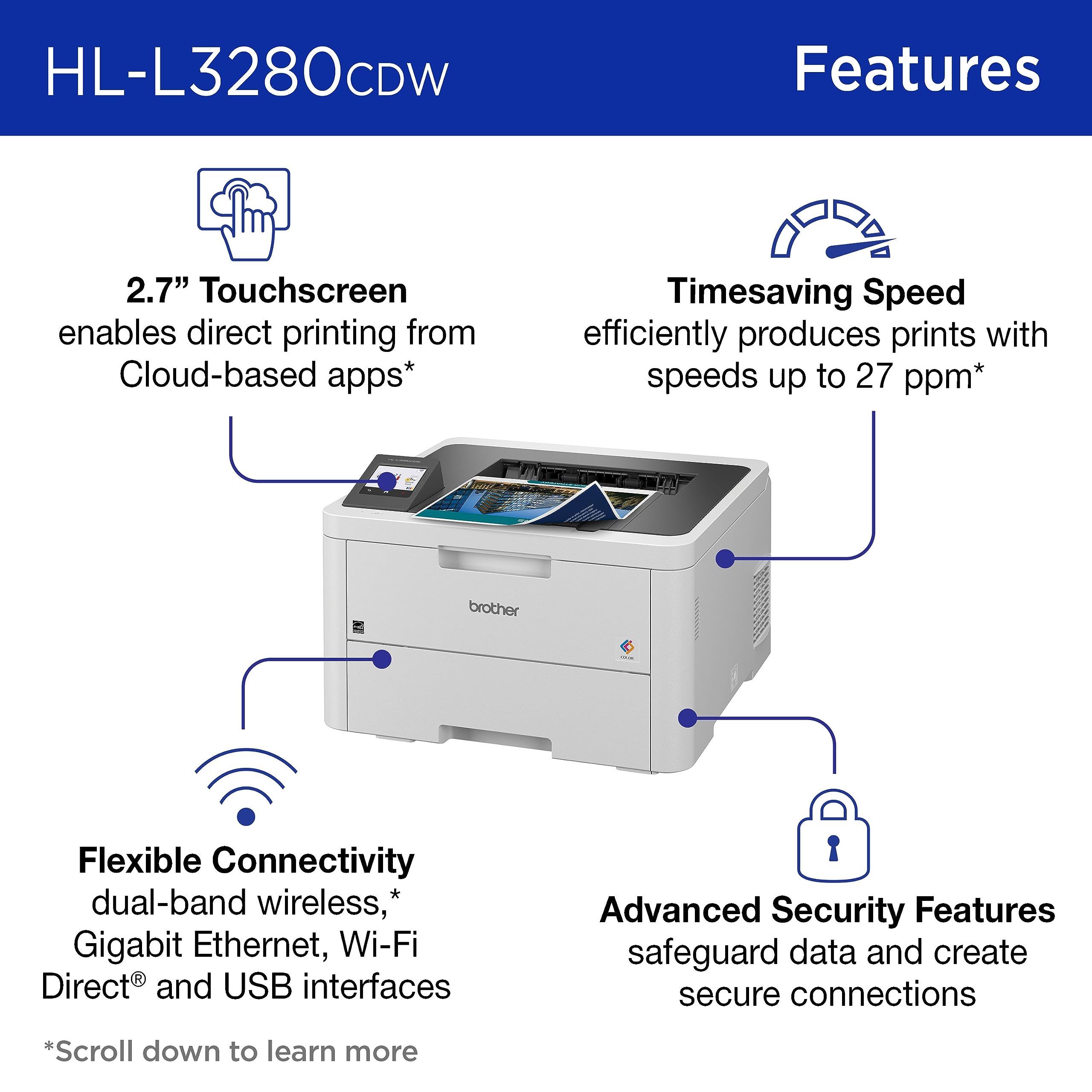 Brother HL-L3280CDW Wireless Compact Digital Color Printer with Laser Quality Output, Duplex, Mobile Printing & Ethernet | Includes 2 Month Refresh Subscription Trial¹,Works with Alexa