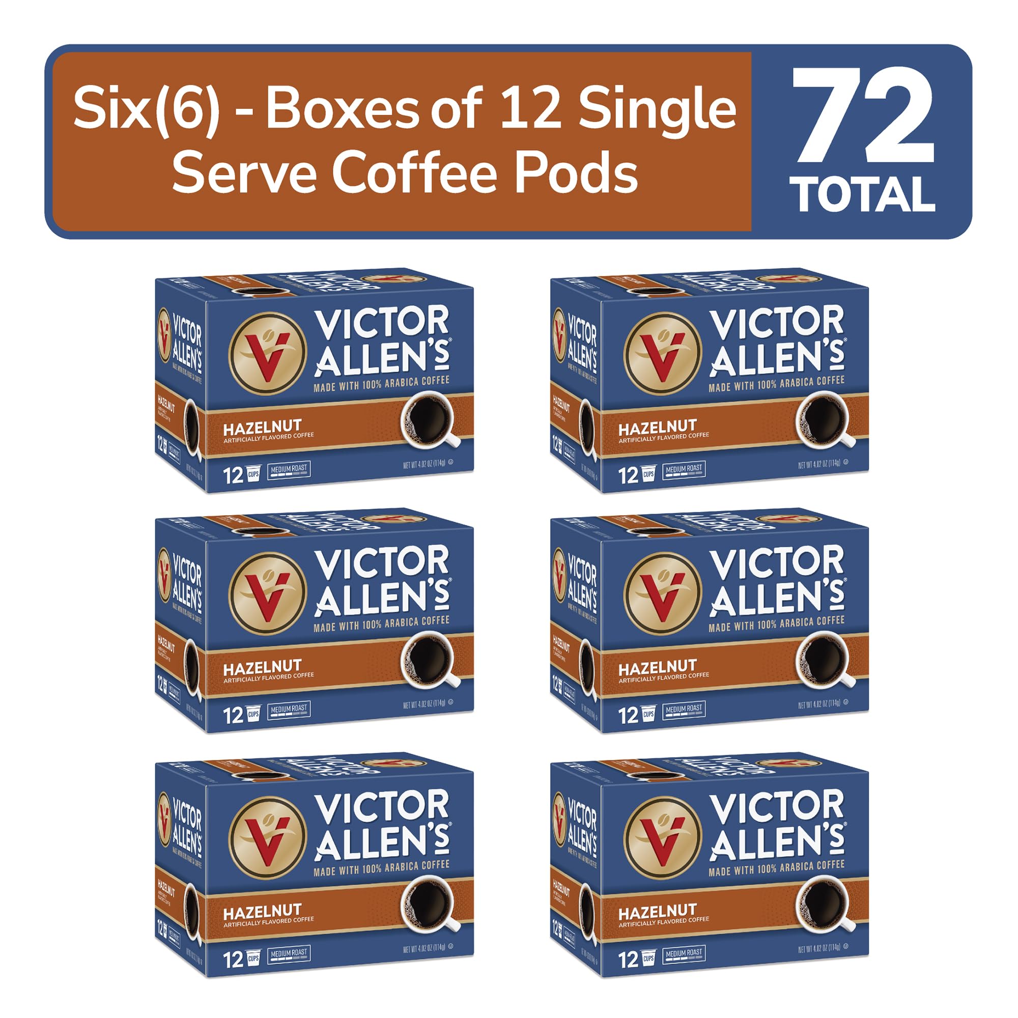 Victor Allen's Coffee Hazelnut Flavored, Medium Roast, 80 Count, Single Serve Coffee Pods for Keurig K-Cup Brewers