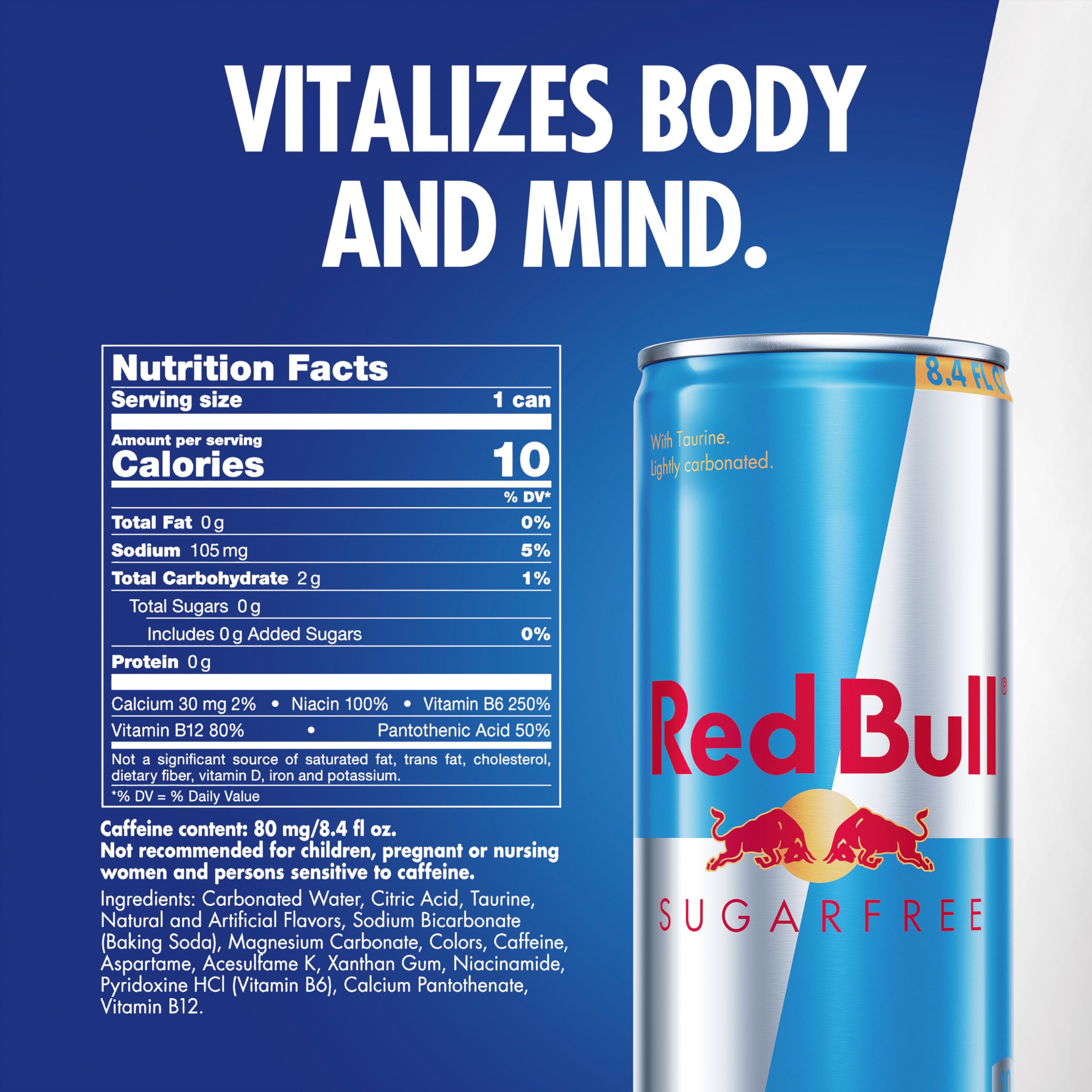 Red Bull Sugar Free Energy Drink with 151mg Caffeine plus Taurine & B Vitamins, 16 Fl Oz, Pack of 12 Cans