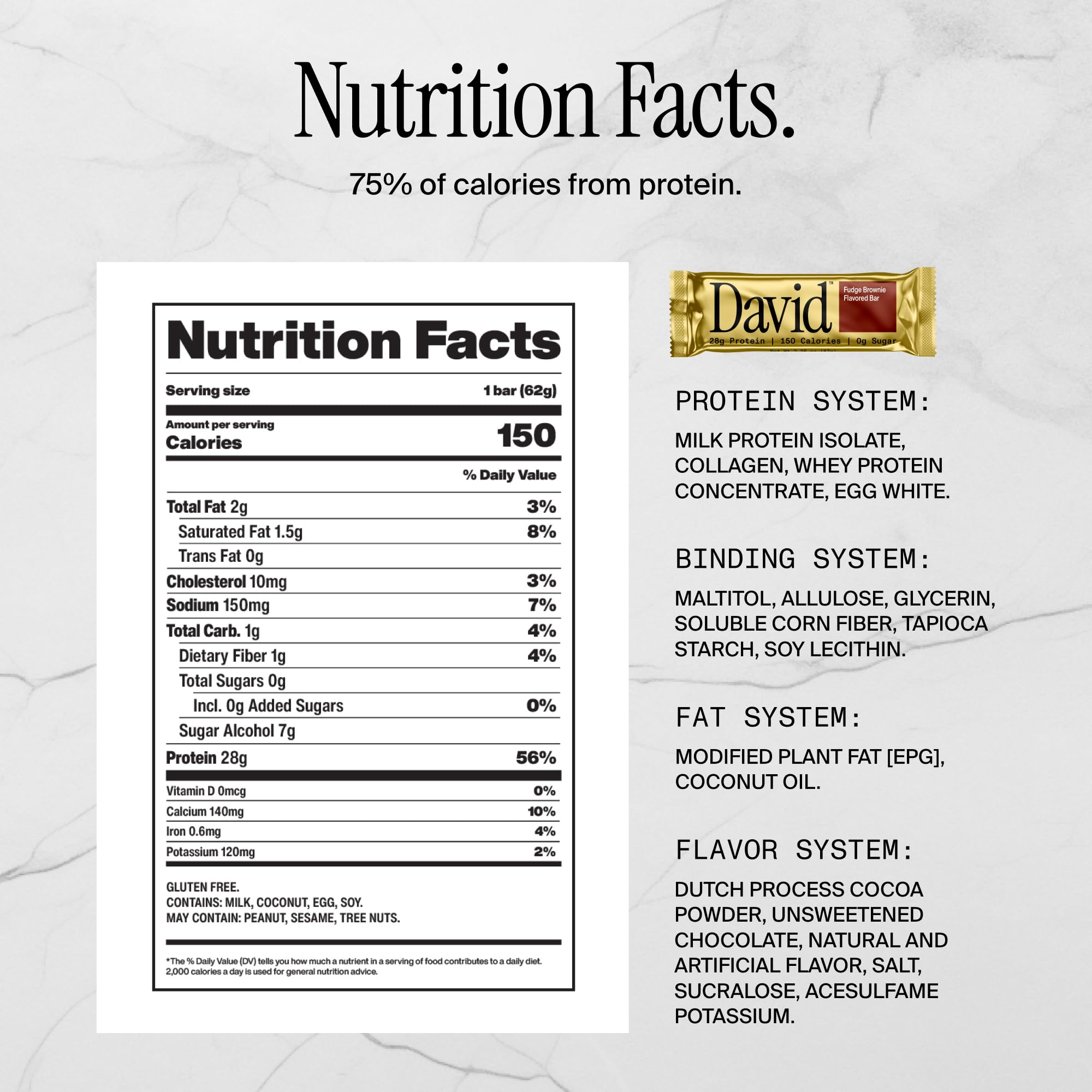 David High Protein Bars No Sugar - Sugar Free Protein Bars, Low Carb, Gluten Free - 28g of Protein, 150 Calories - David Bar On-The-Go Snack - Peanut Butter Chocolate Chunk Flavor, Pack of 12