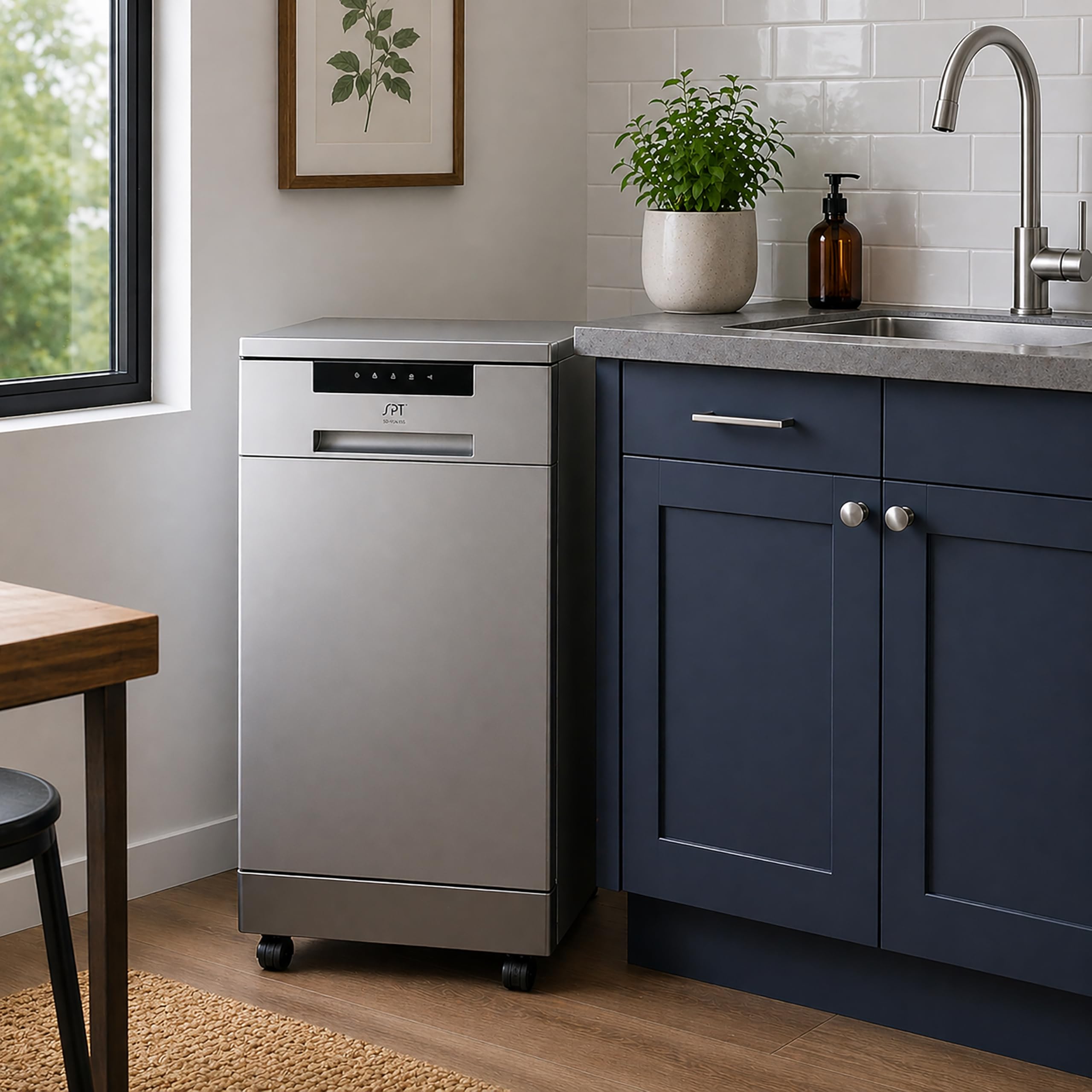 SPT SD-9263SS 18″ Wide Portable Stainless Steel Dishwasher with ENERGY STAR, 6 Wash Programs, 8 Place Settings and Stainless Steel Tub
