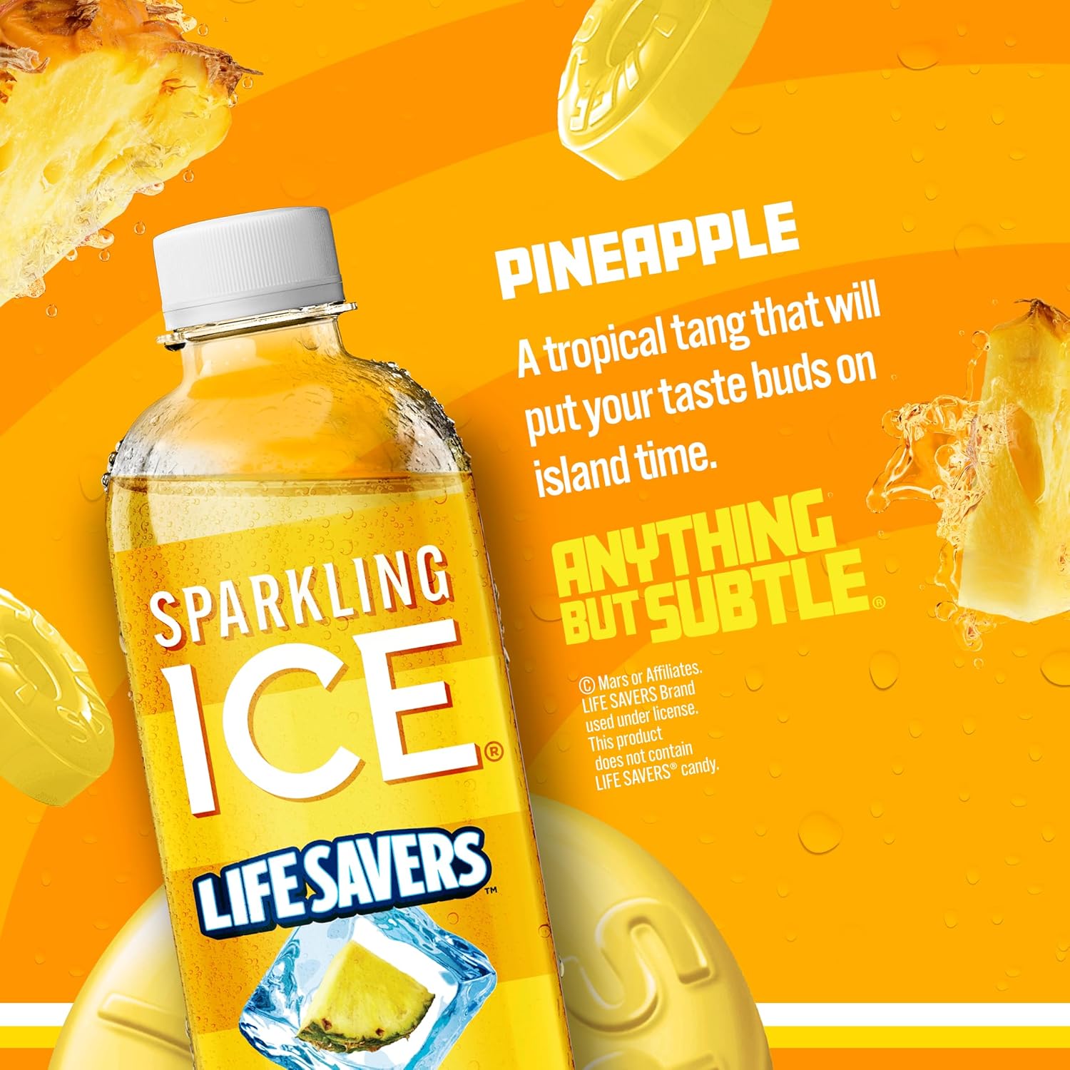 Sparkling Ice® LIFESAVERS™ Pineapple, Zero Sugar Flavored Sparkling Water, with Vitamins and Antioxidants, Low Calorie Beverage, 17 fl oz Bottles (Pack of 12)