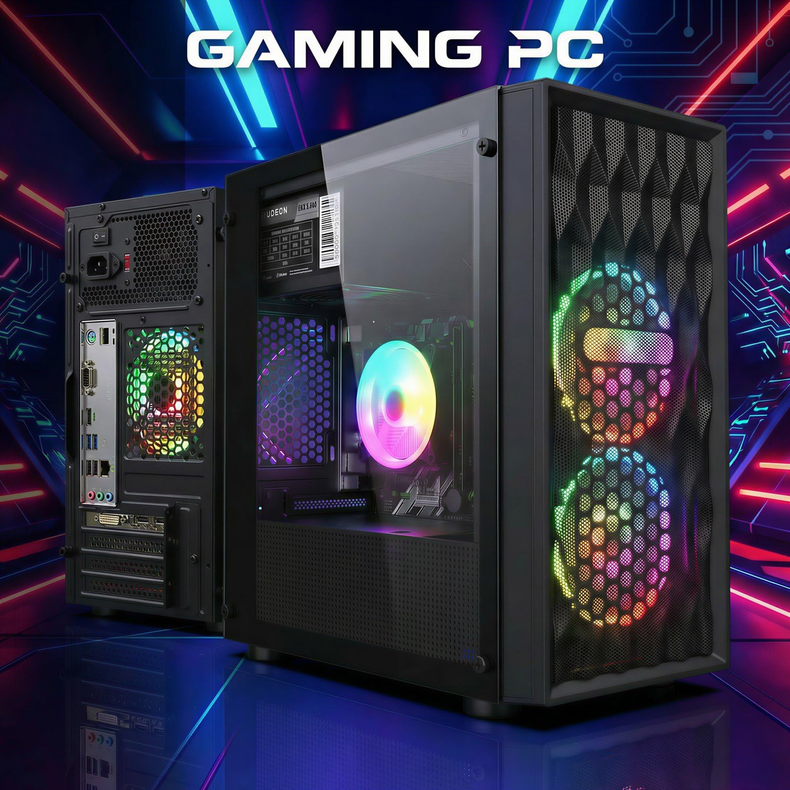 STGAubron Gaming PC Desktop Computer, Intel Core i7 up to 3.9GHz, Radeon RX 580 8G, 16G RAM, 512G SSD, WiFi 6, BT 5.0, RGB Fan x4, Windows 11 Home