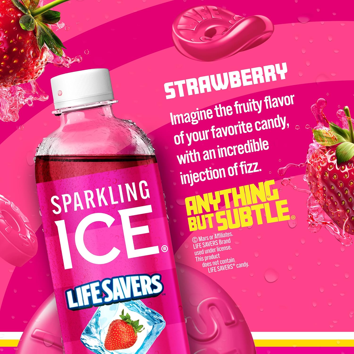 Sparkling Ice® LIFESAVERS™ Strawberry, Zero Sugar Flavored Sparkling Water, with Vitamins and Antioxidants. No Artificial Dyes, Low Calorie Beverage, 17 fl oz Bottles (Pack of 12)