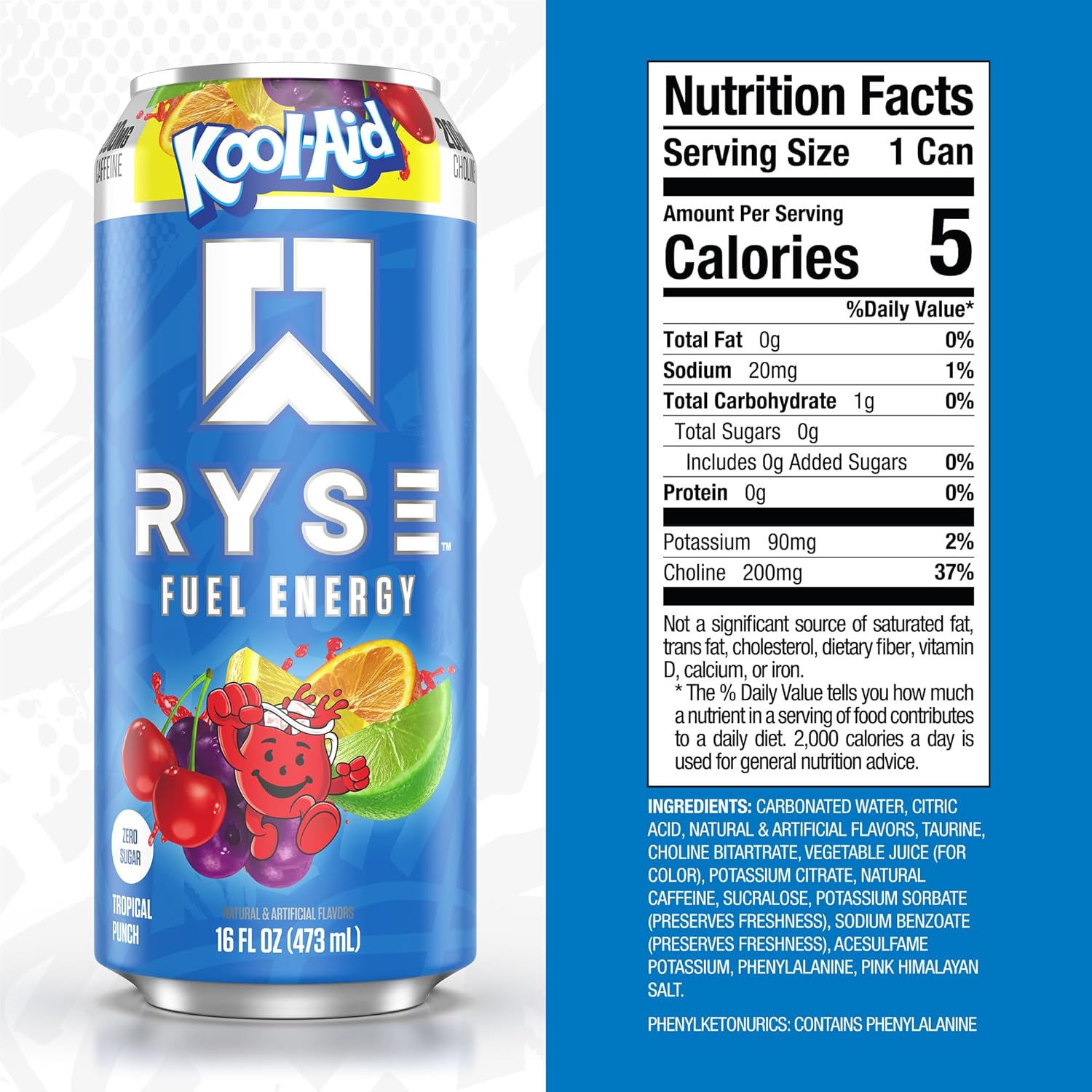 RYSE Fuel Energy Drink - Variety Pack - Sugar Free, Gluten Free & Vegan - 200mg Natural Caffeine, Taurine & Choline for Focus & Energy - No Artificial Colors - 16 fl oz Cans (12-Pack)