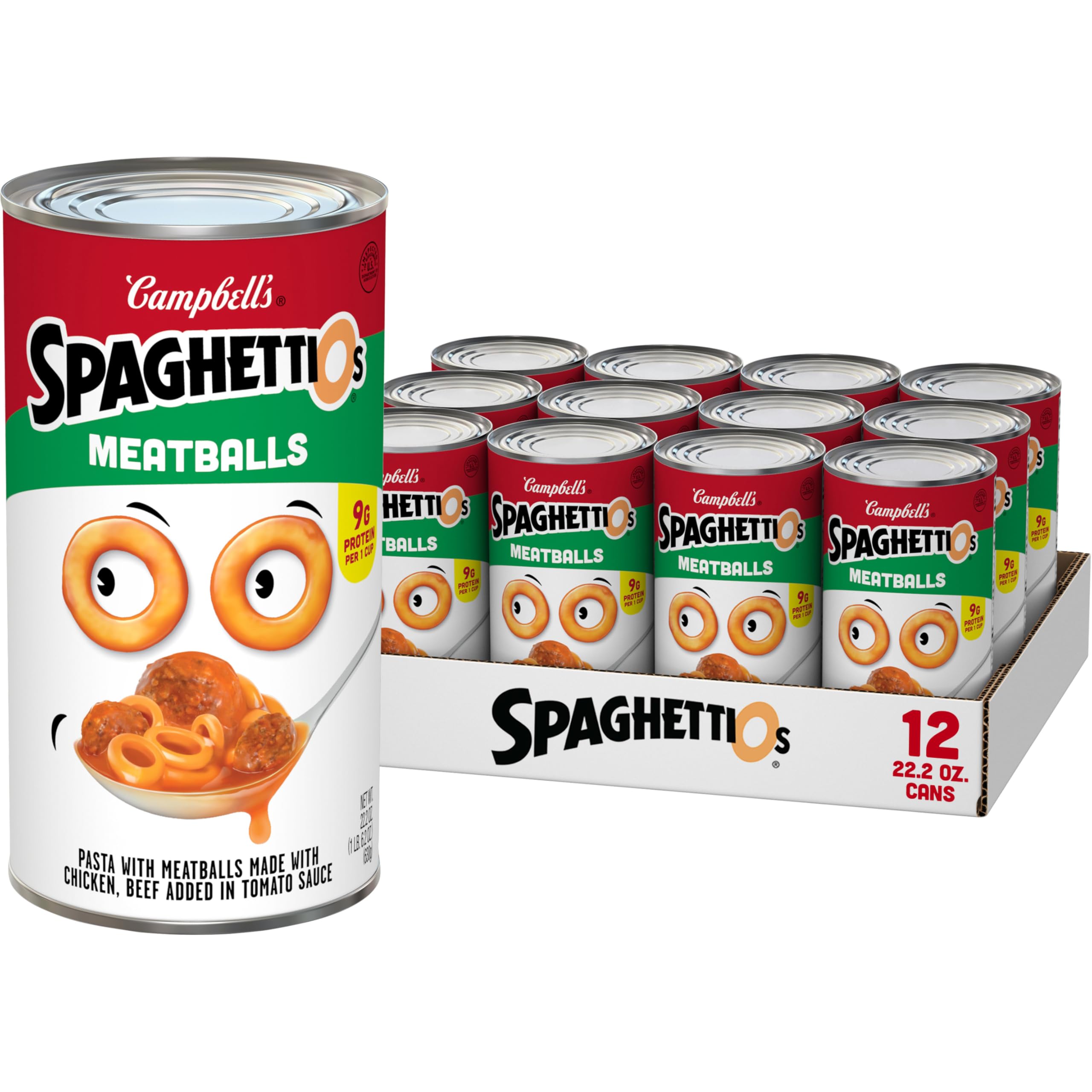 SpaghettiOs Canned Pasta with Meatballs, 15.6 oz Can (12 Pack)