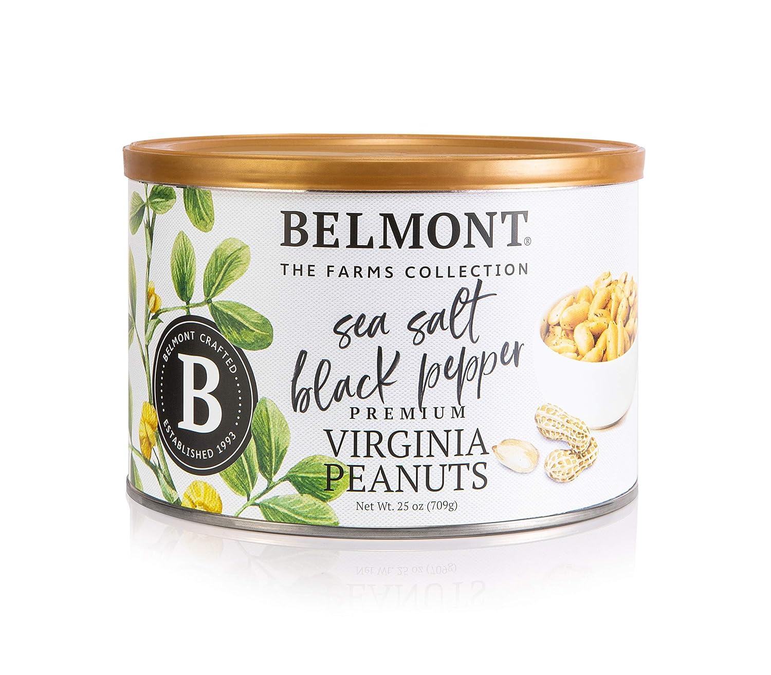 Belmont Peanuts Gourmet Sea-Salted Virginia Peanuts, 20 oz (1 Pack) – Only 3 Simple Ingredients, No Preservatives, 7g Protein – A Premium, Salty, Crunchy, Hand Seasoned Snack