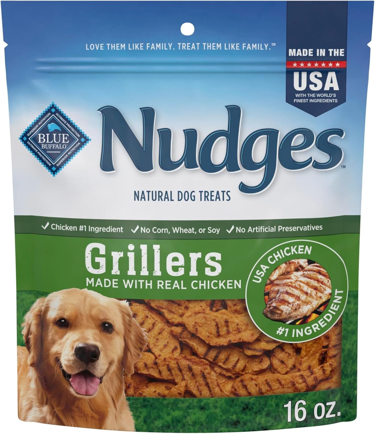 Blue Buffalo Nudges Grillers Natural Dog Treats, Made in The USA with Real Salmon, 16-oz. Bag