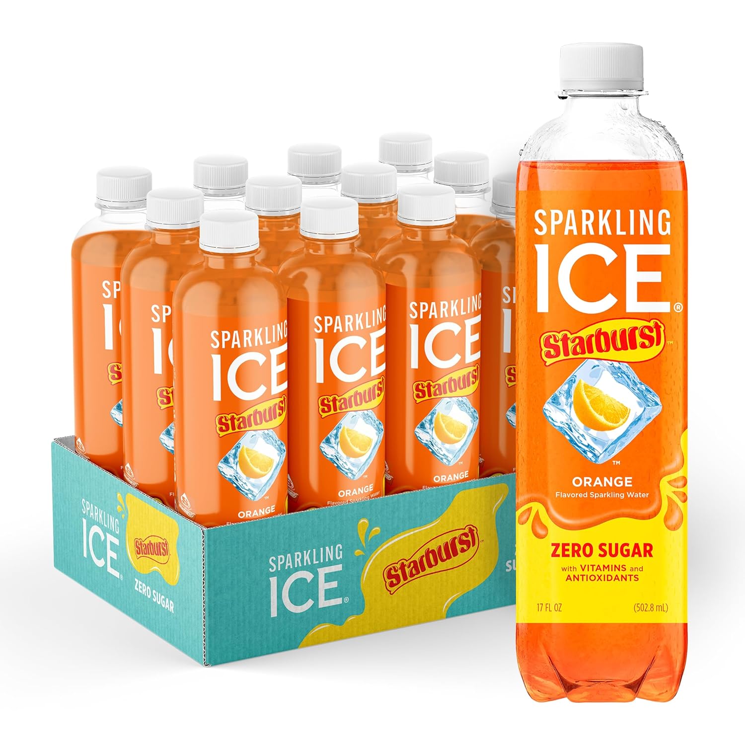 Sparkling Ice® STARBURST™ Variety Pack, Zero Sugar Flavored Sparkling Water, with Vitamins and Antioxidants, Low Calorie Beverage, 17 fl oz, 12 count (Strawberry, Cherry, Fruit Punch, Watermelon)