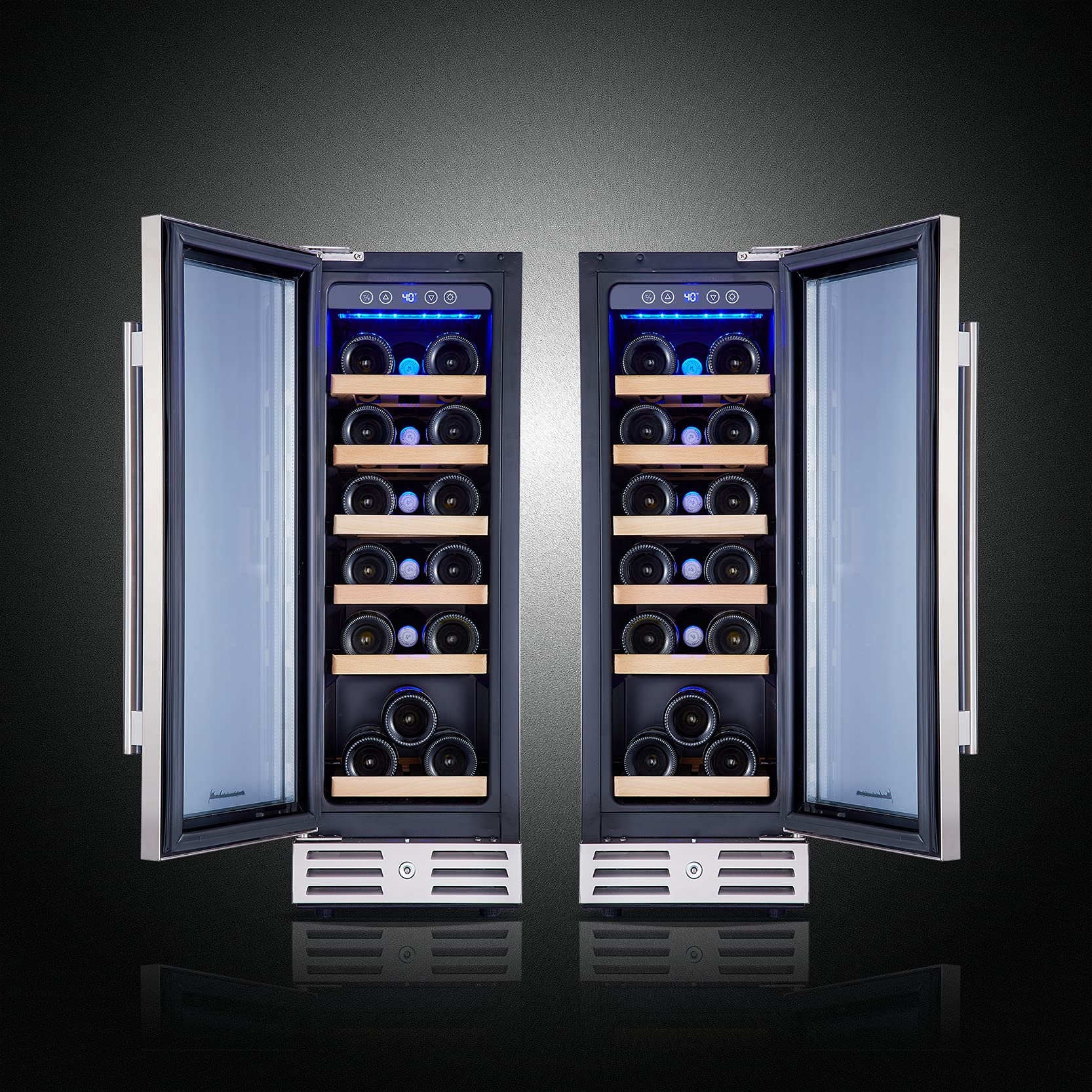 Kalamera 24 inch Wine Cooler, 37 Bottle - Dual Zone Built-in or Freestanding Fridge with Stainless Steel Reversible Glass Door, for Home, Kitchen or Office