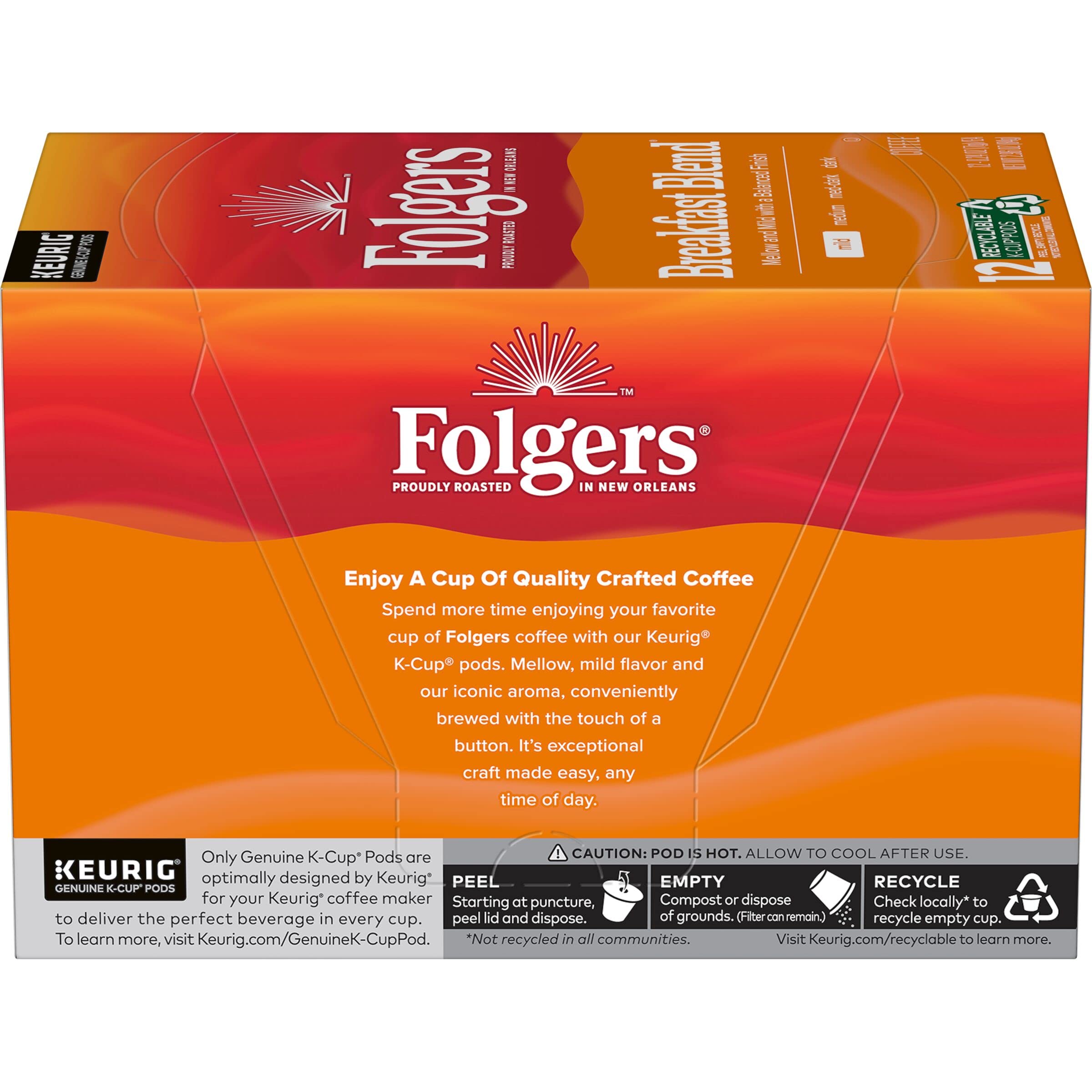 Folgers Classic Roast Medium Roast Coffee, 72 Keurig K-Cup Pods