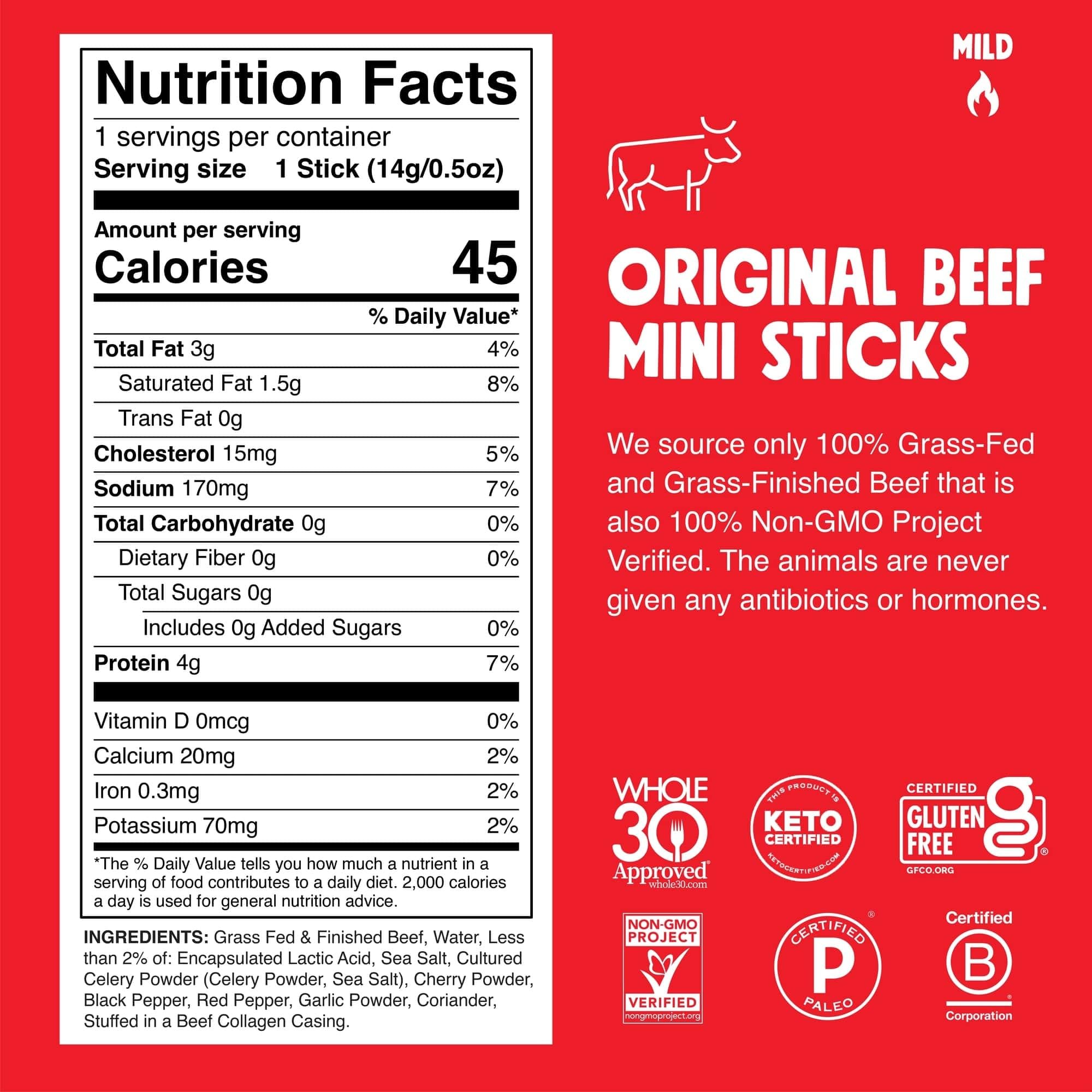 Chomps Snack Size Grass-Fed Original Beef Jerky Snack Sticks 0.5oz 24-Pack - Keto, Paleo, Whole30, 4g Lean Meat Protein, Gluten-Free, Zero Sugar Food, Non-GMO Chomplings