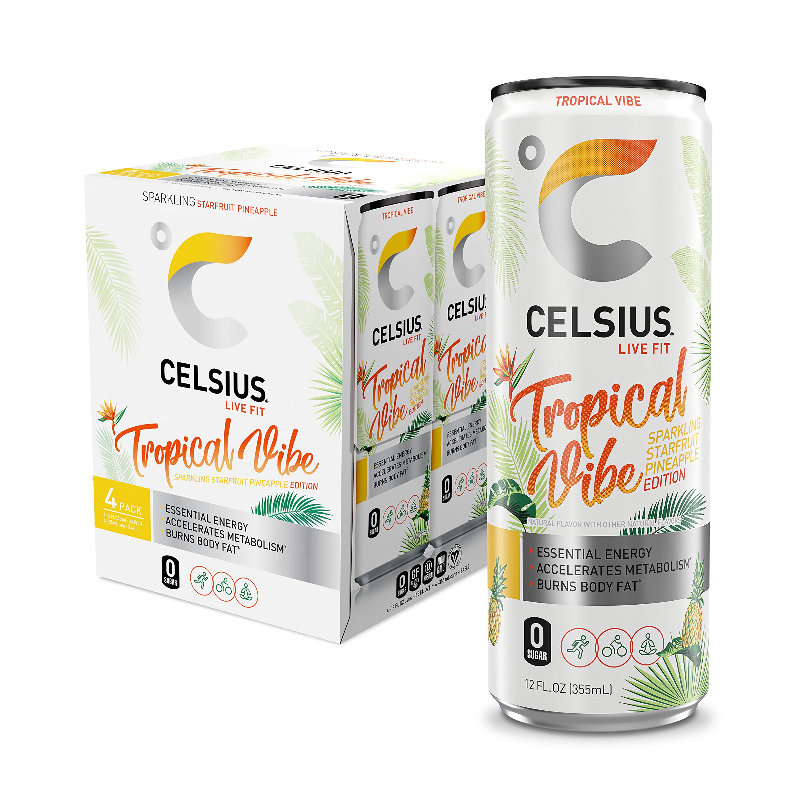 CELSIUS ASTRO VIBE Sparkling Blue Razz, Sugar Free Energy Drink, 12 Fl Oz (Pack of 12)