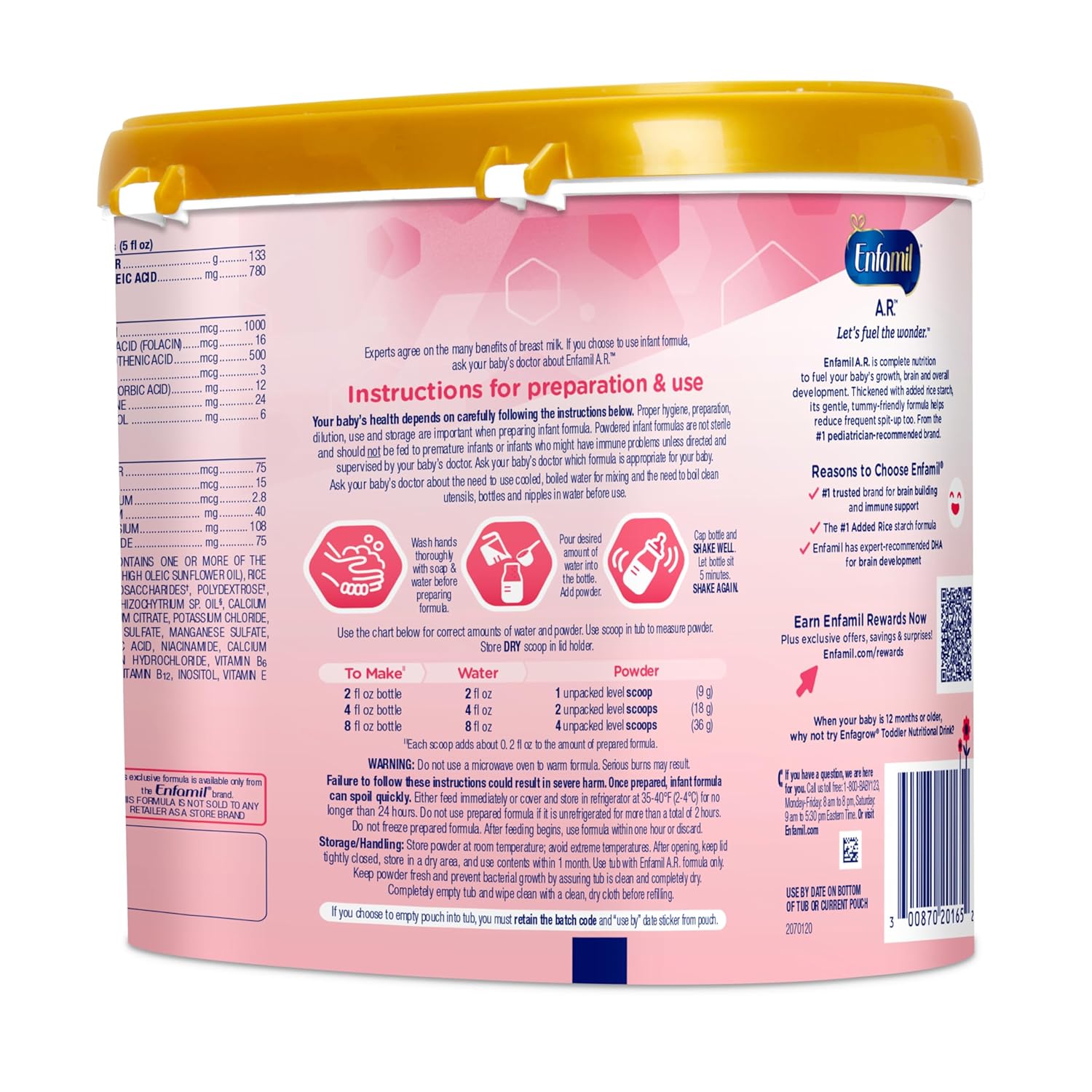 Enfamil A.R. Infant Formula, Clinically Proven to Reduce Reflux & Spit-Up in 1 Week, with Iron, DHA for Brain Development, Probiotics to Support Digestive & Immune Health, Powder Tub, 19.5 Oz