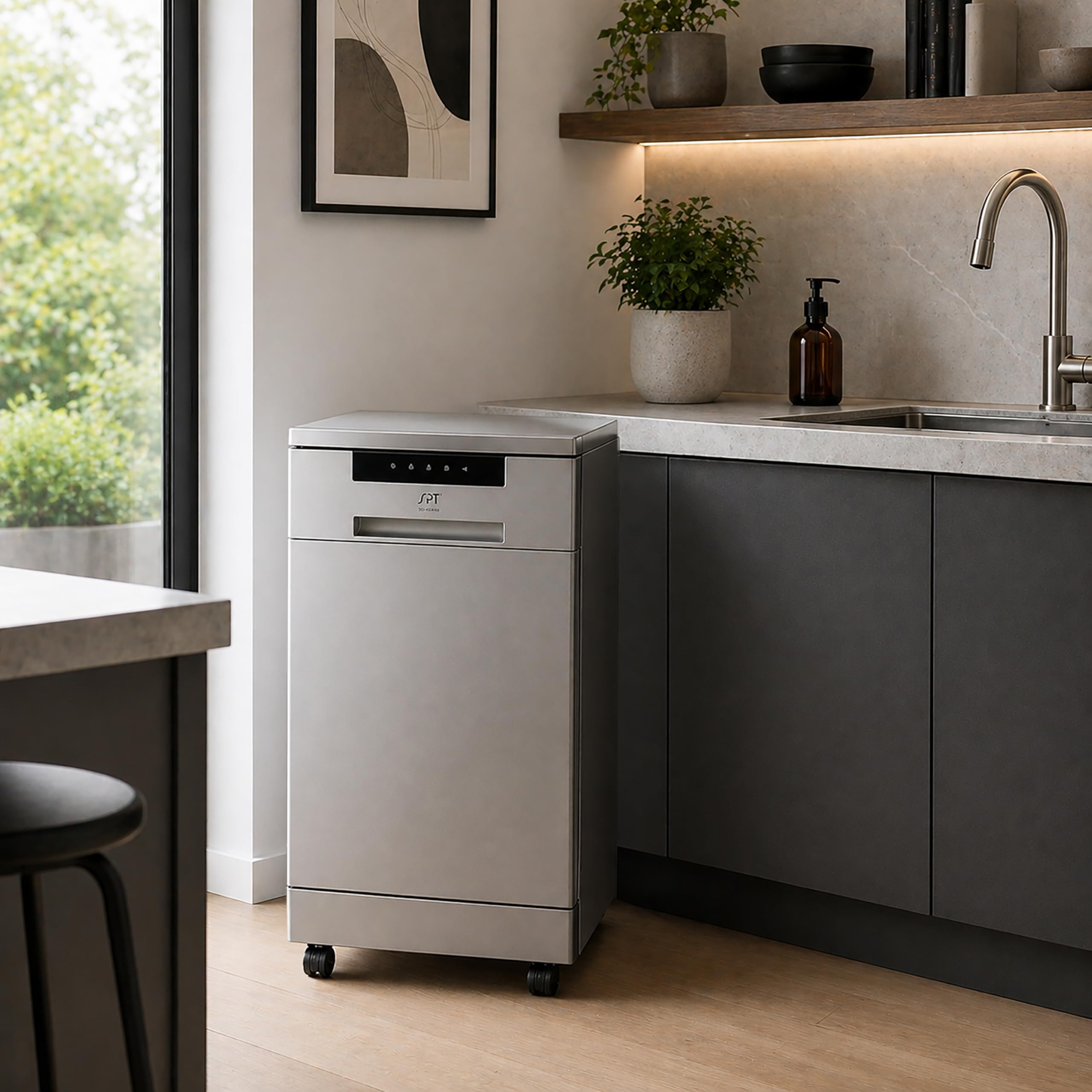 SPT SD-9263SS 18″ Wide Portable Stainless Steel Dishwasher with ENERGY STAR, 6 Wash Programs, 8 Place Settings and Stainless Steel Tub
