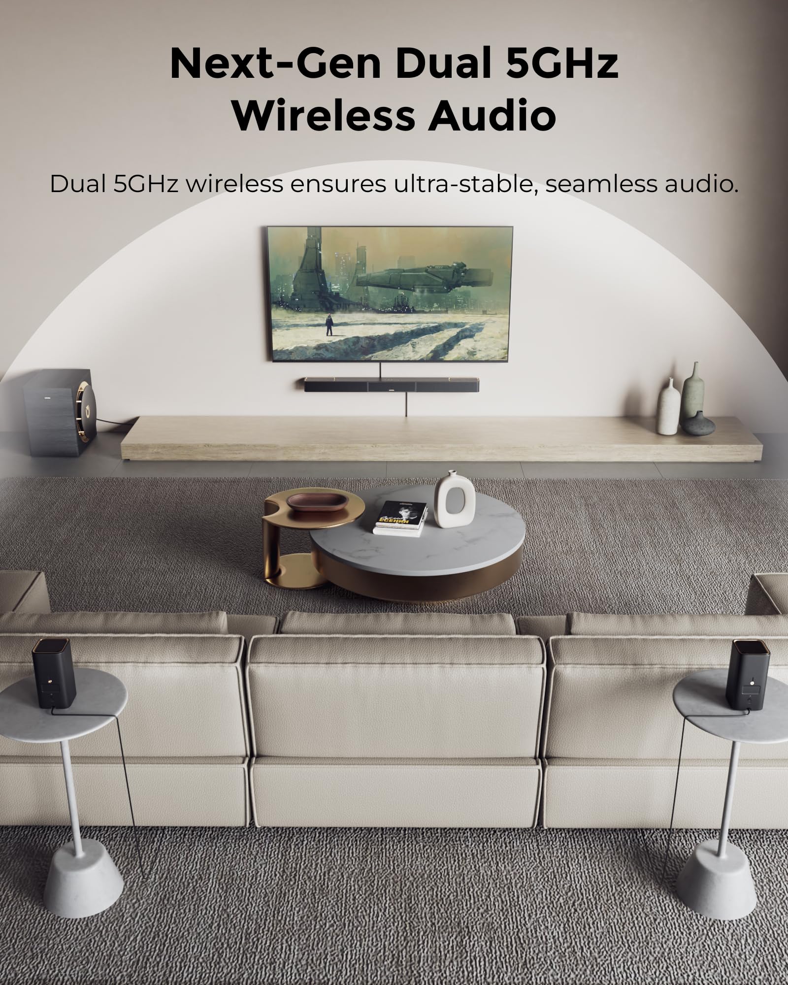 ULTIMEA Skywave X70 7.1.4ch Professional Wireless Surround Sound System for TV w/Dolby Atmos, 980W Sound Bar with 10" Wireless Subwoofer, 20Hz Low Frequency, GaN Amplifier, 4K HDR Pass-Through