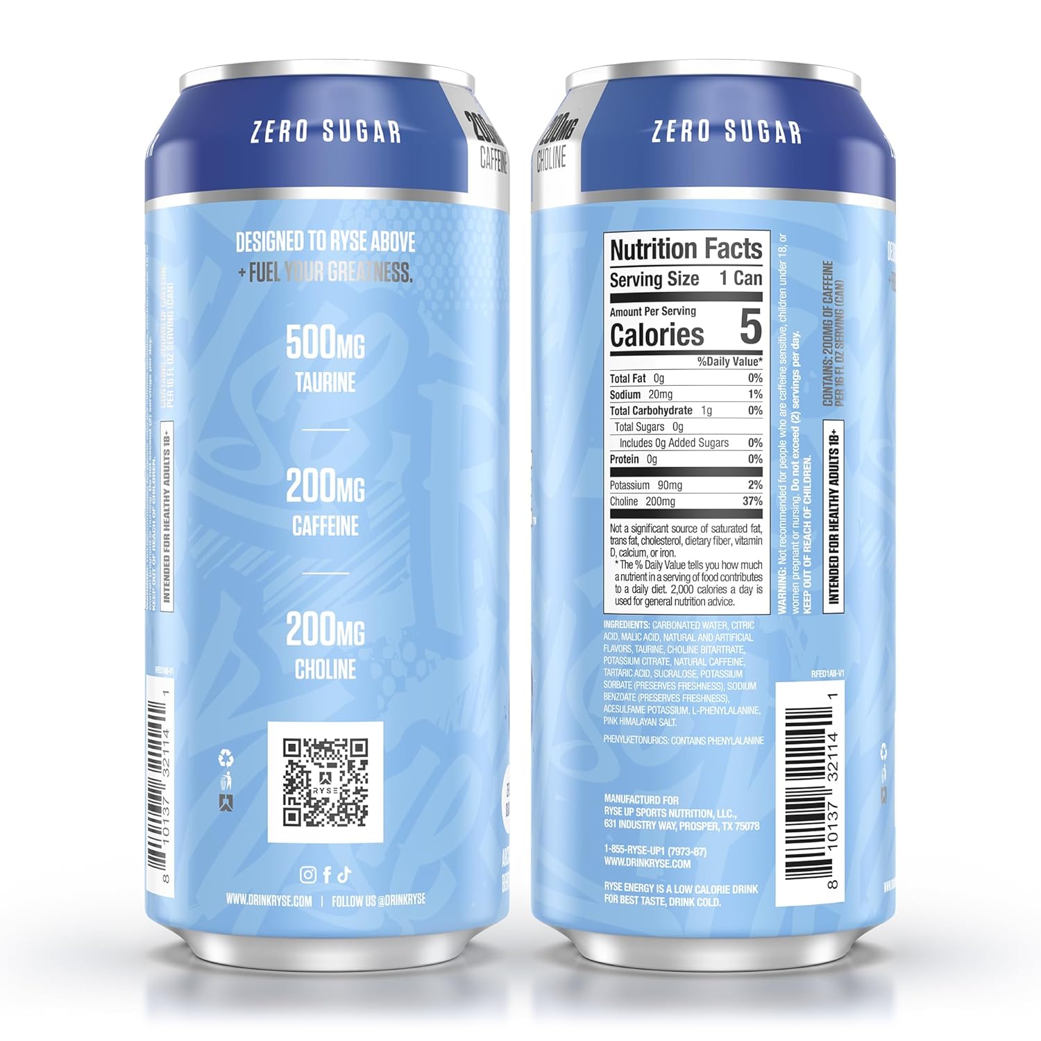 RYSE Fuel Energy Drink - Variety Pack - Sugar Free, Gluten Free & Vegan - 200mg Natural Caffeine, Taurine & Choline for Focus & Energy - No Artificial Colors - 16 fl oz Cans (12-Pack)