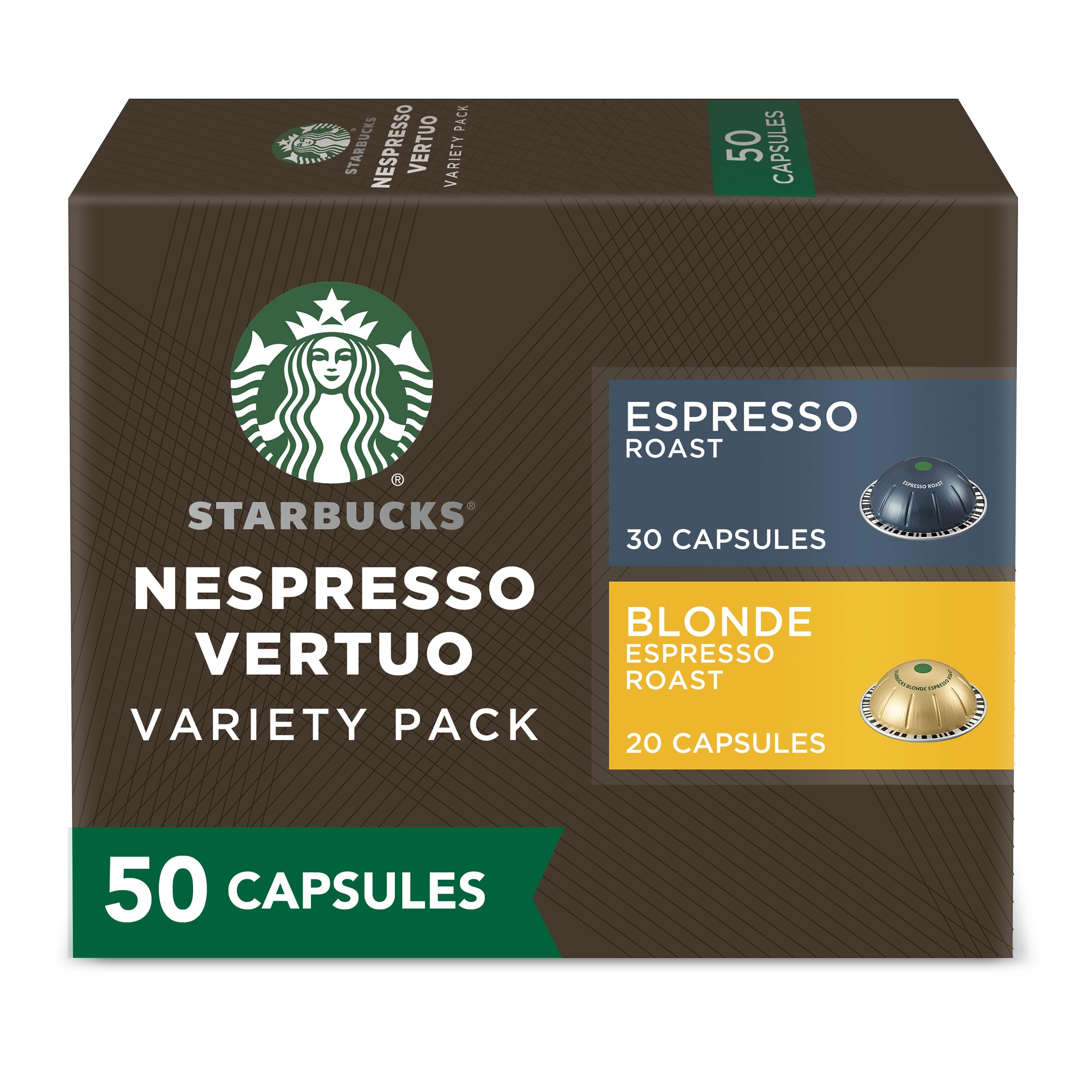 Starbucks by Nespresso Vertuo, Blonde Roast Espresso, 50-count Espresso Pods, Brews, 1.35 oz.