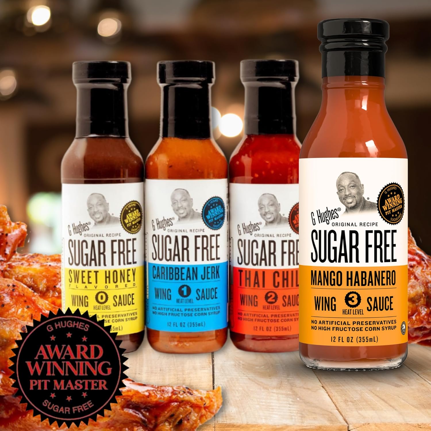 G Hughes Sugar Free, Mango Habanero Wing Sauce - Gluten Free Hot Sauce, Sugar Free Sauces, Habanero Hot Sauce, BBQ Sauces, No High Fructose, No Sugar - 12 Oz. (3-Pack)