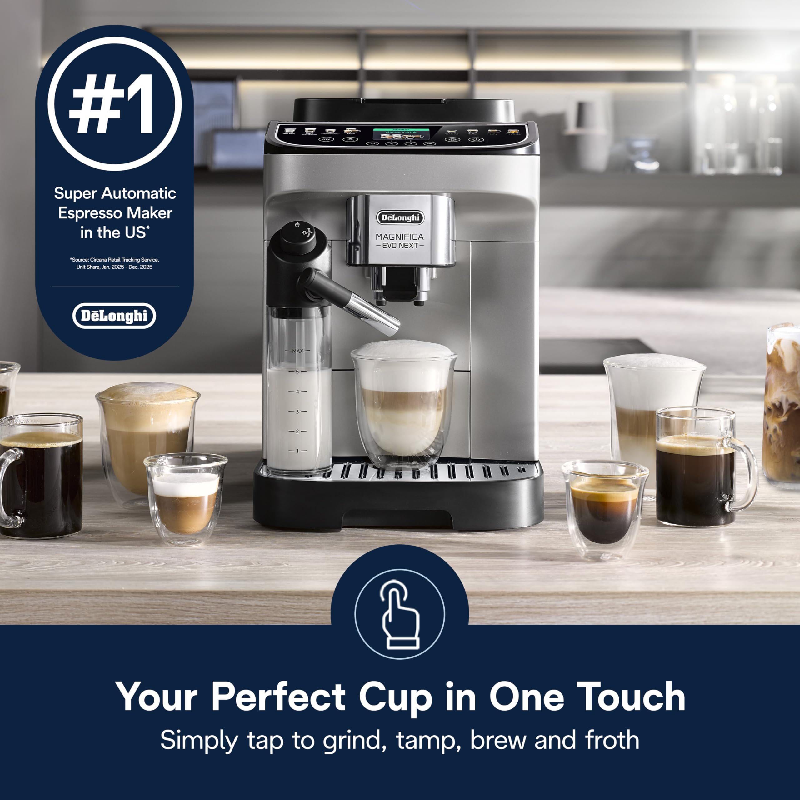 De'Longhi Magnifica Evo Automatic Espresso & Coffee Machine with Auto Milk Frother, Built-in Grinder & Auto-Clean Function - For Latte, Cappuccino, Americano, Iced Coffee, ECAM29084SB , Silver