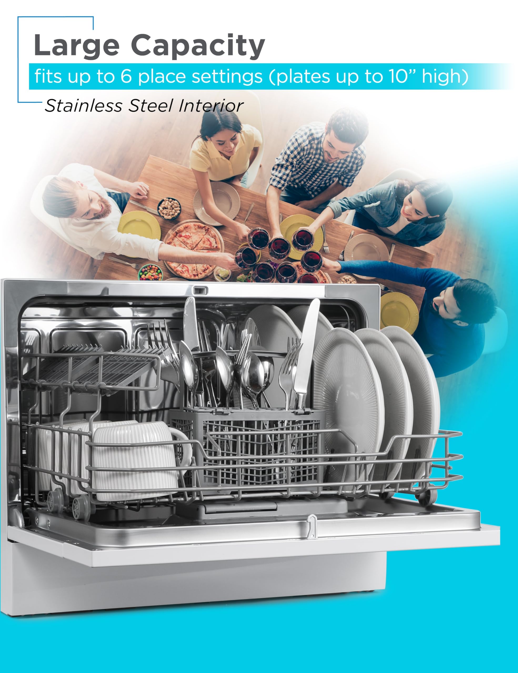 BLACK+DECKER BCD6W 6 Place Setting ENERGY STAR Portable Compact Countertop Dishwasher