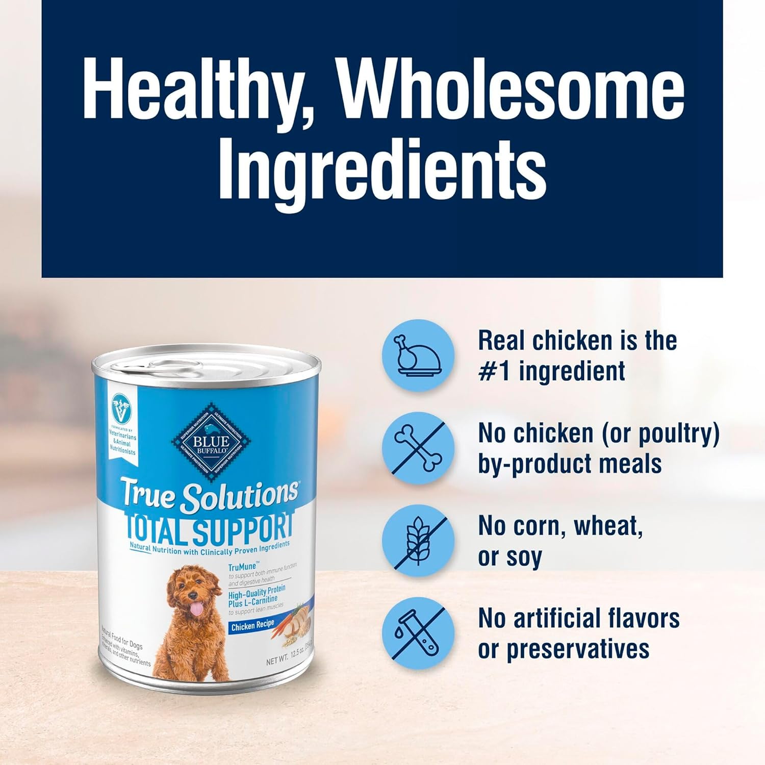 Blue Buffalo True Solutions Total Support Wet Dog Food for Adult Dogs, Made with Natural Ingredients, Chicken, 12.5-oz. Cans (12 Count)