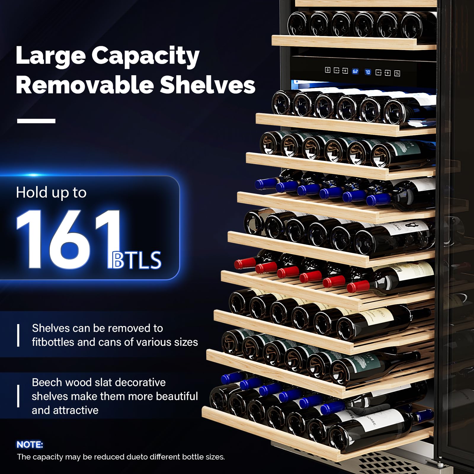 ROVSUN 18 Bottle Wine Fridge, Freestanding Compressor Wine Cooler Refrigerator, Beverage Wine Chiller with Digital Temperature Control & Double-layer Glass Door for Red White Wine, Champagne, Beer