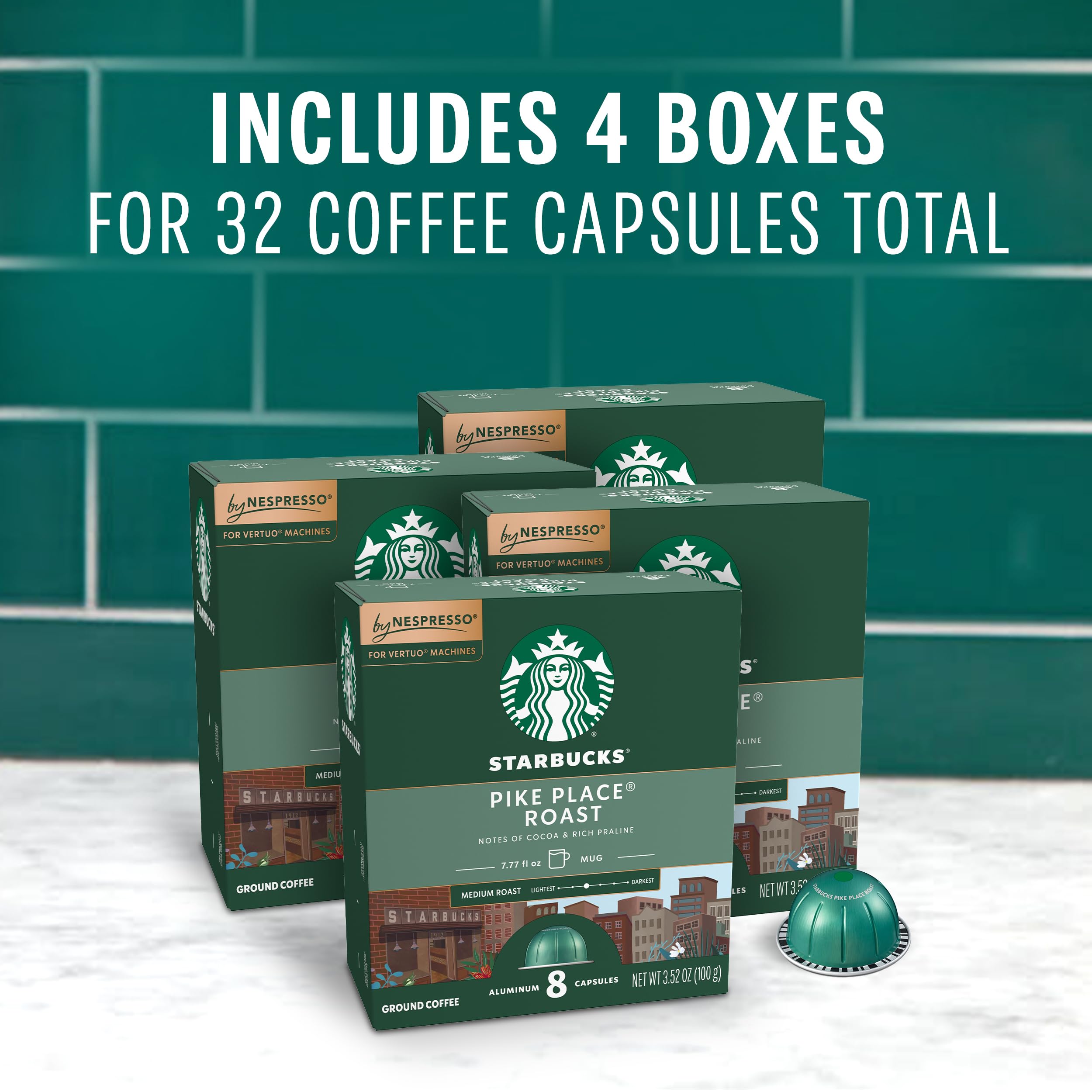 Starbucks by Nespresso Vertuo, Pike Place, Medium Roast Coffee 32-count Coffee Pods, Brews 7.8 oz.