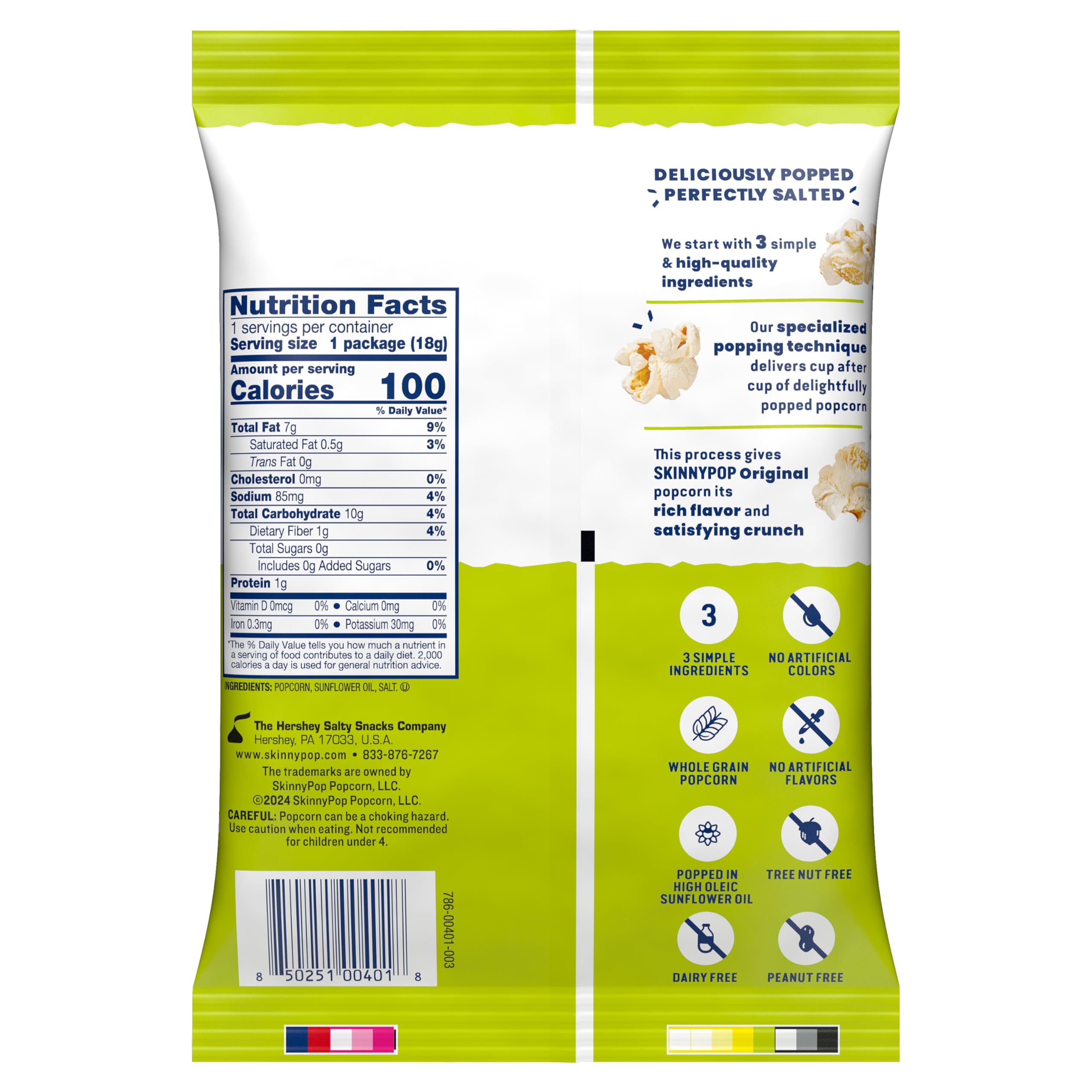 SkinnyPop Popcorn, Original, Whole Grain, Dairy-Free Snack, 0.65oz Bags (30ct)