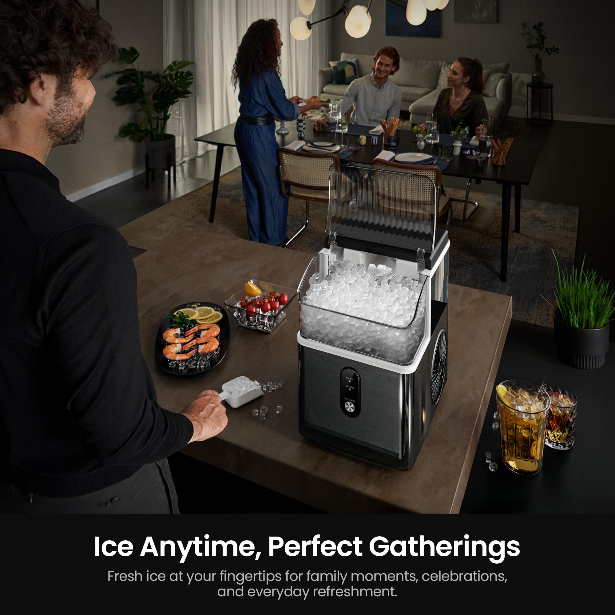 Kismile Nugget Ice Makers Countertop,Portable Ice Machine with Crushed Ice, 35lbs/Day,Self-Cleaning,One-Click Operation for Home Use(Silver)