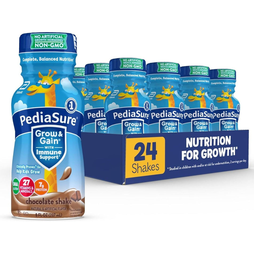 PediaSure Grow & Gain with Immune Support, 27 Vitamins & Minerals for Kids, 7g Protein, Non-GMO, Gluten-Free, Chocolate, 8-fl-oz Bottle, Pack of 24