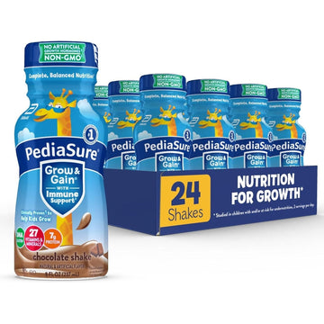PediaSure Grow & Gain with Immune Support, 27 Vitamins & Minerals for Kids, 7g Protein, Non-GMO, Gluten-Free, Chocolate, 8-fl-oz Bottle, Pack of 24