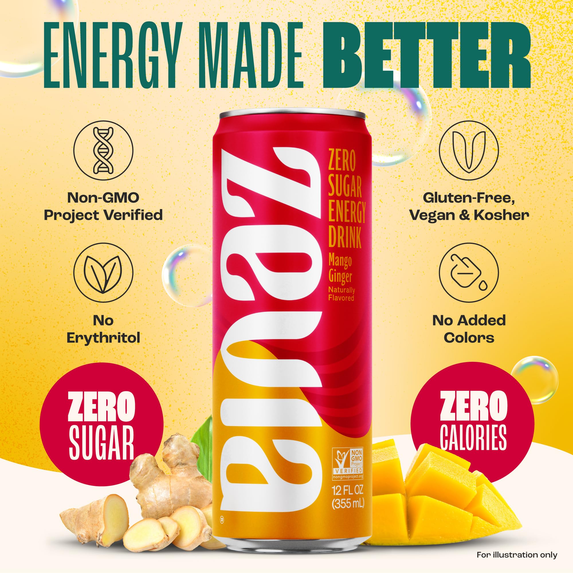 Zevia Zero Sugar Energy Drink, Classic Variety Pack, 12 oz Cans (12-Pack) – Naturally Sweetened, Non-GMO Project Verified, Gluten-Free, Vegan