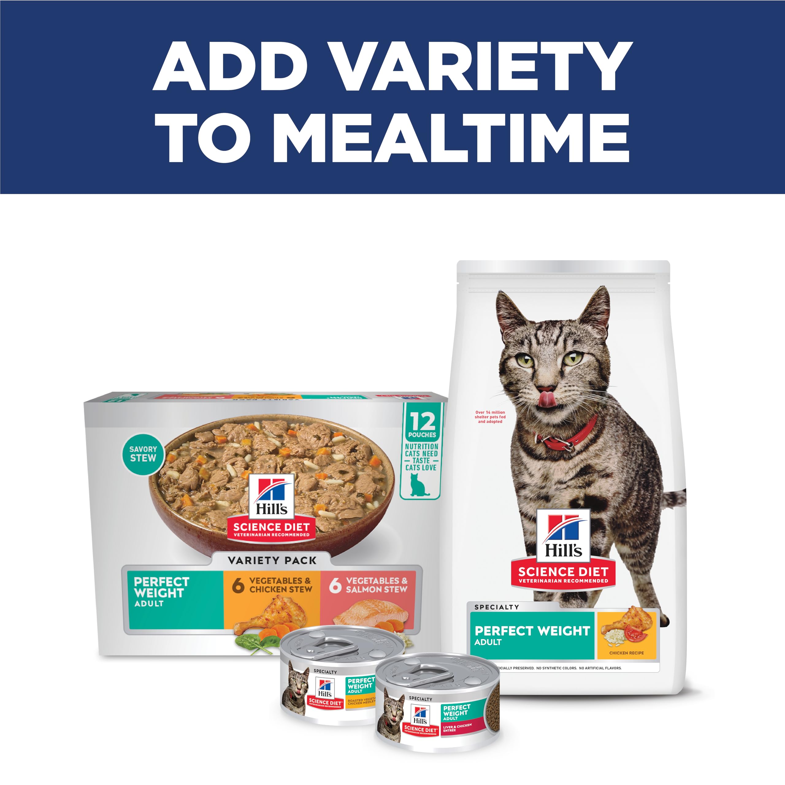 Hill's Science Diet Perfect Weight, Adult 1-6, Weight Management Support, Dry Cat Food, Chicken Recipe, 7 lb Bag