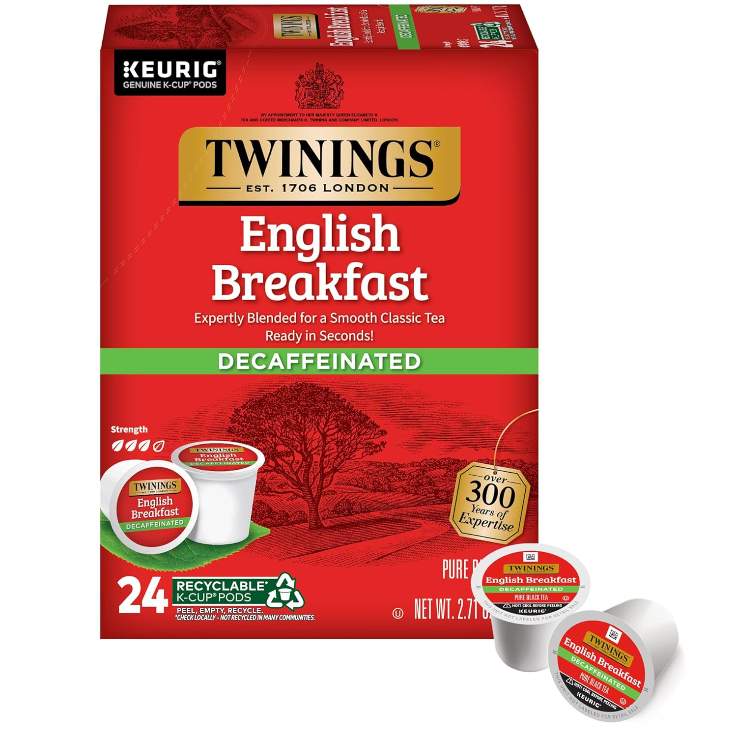 Twinings English Breakfast Black Tea K-Cup Pods for Keurig, 24 Count (Pack of 1), Smooth, Flavourful, Robust, Caffeinated, Enjoy Hot or Iced