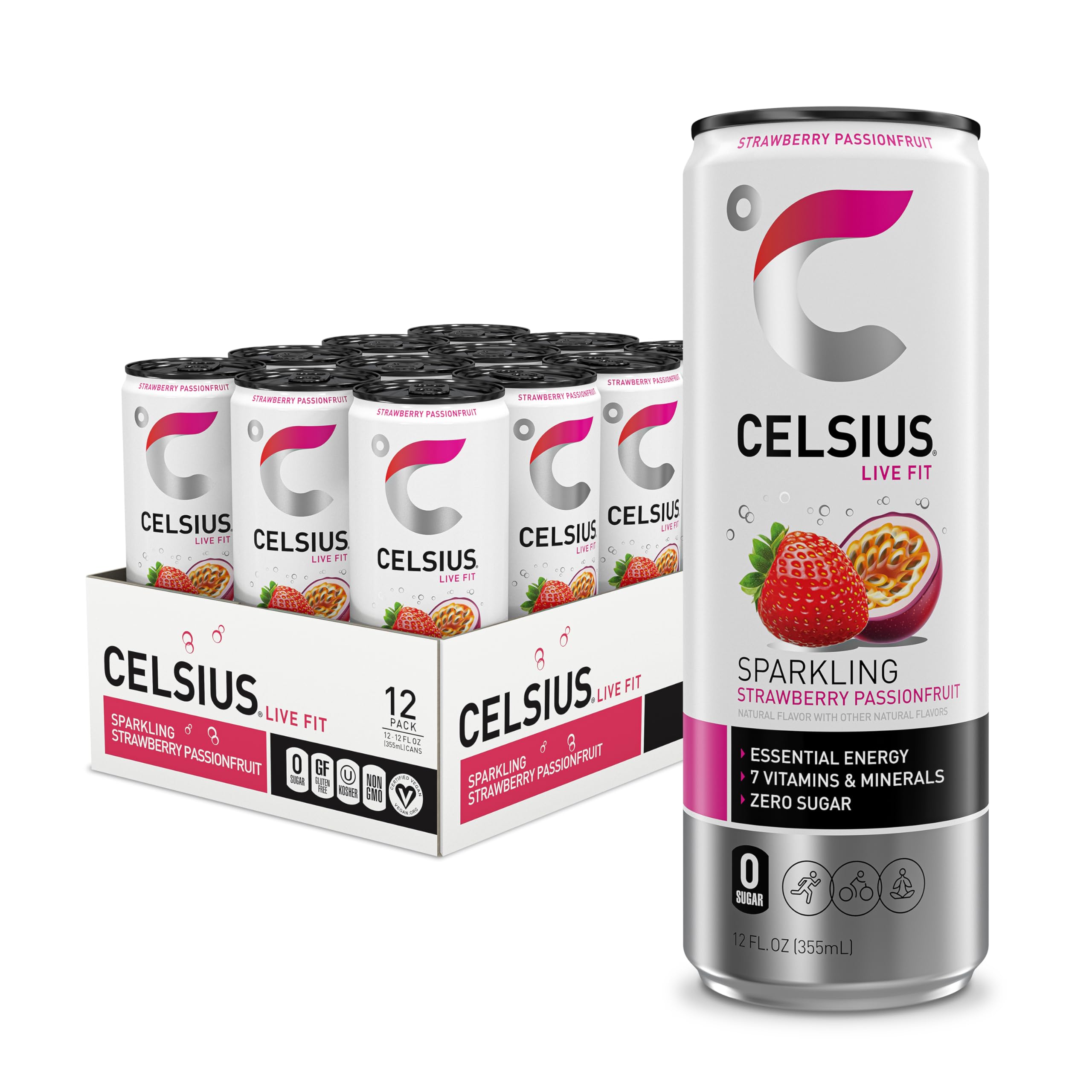 CELSIUS Sparkling Kiwi Guava, Functional Essential Energy Drink 12 Fl Oz (Pack of 12)